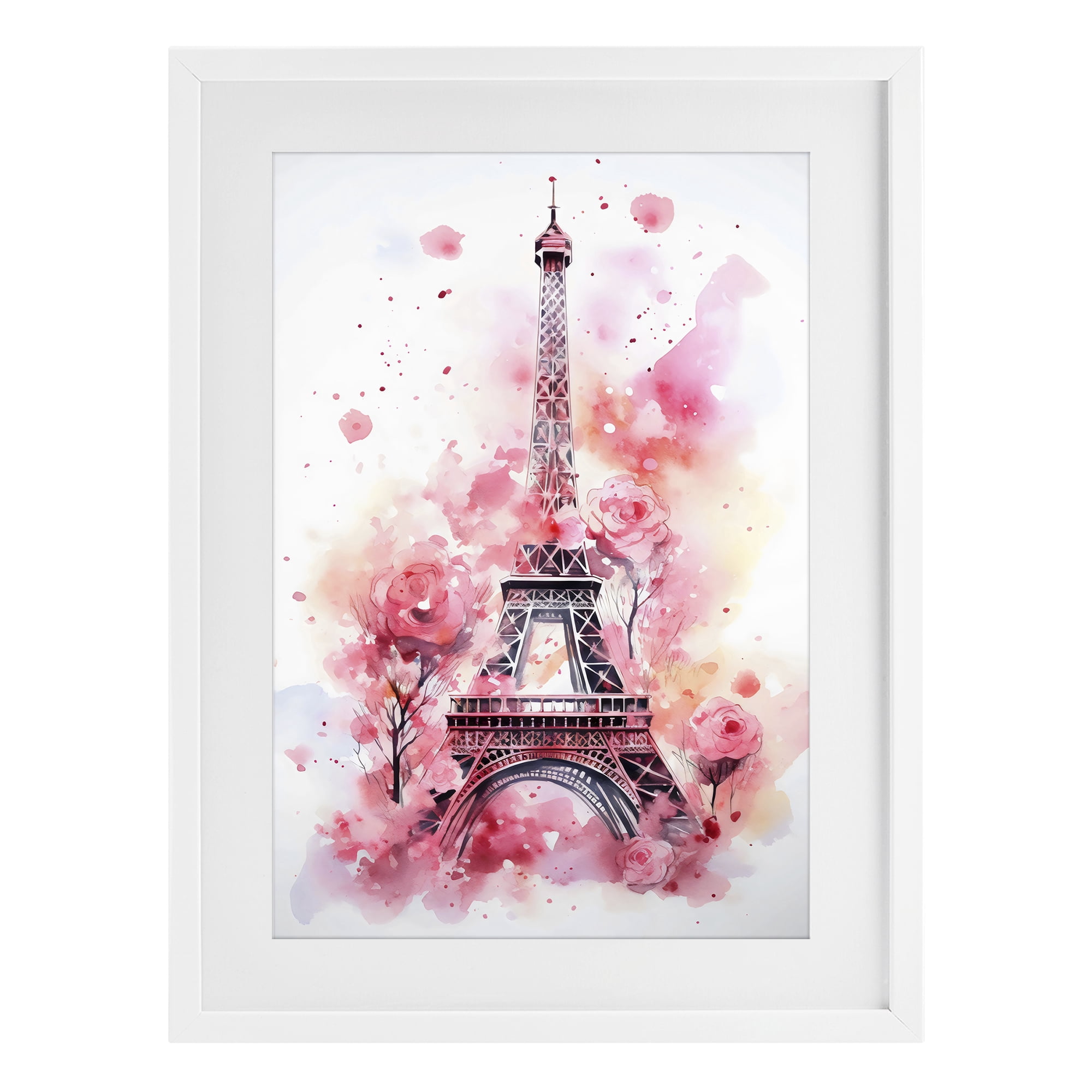 Stupell Industries Eiffel Tower In Roses White Framed Print Under Glass, design by Creative Studio