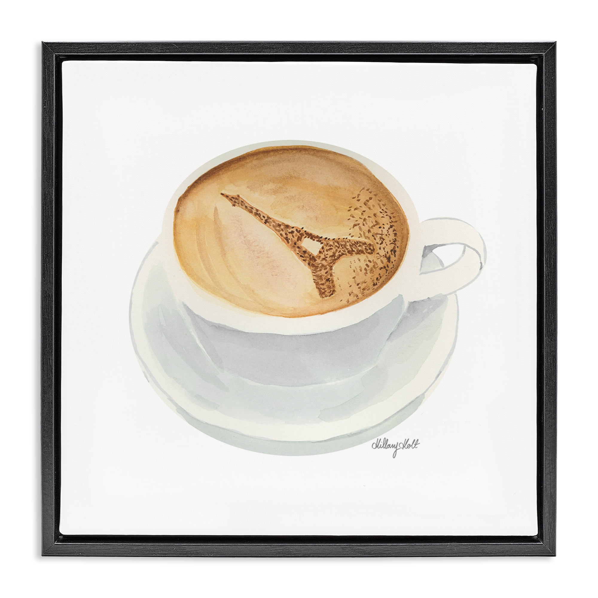 Stupell Industries Eiffel Tower Latte Black Framed Floater Canvas Wall Art, design by Hillary Holt