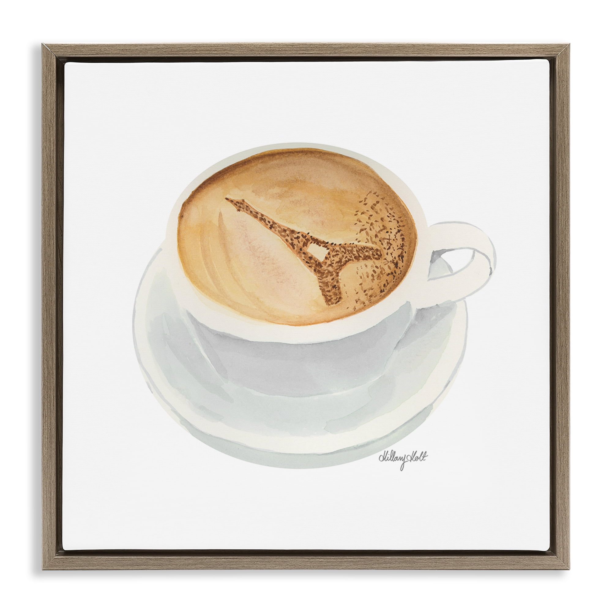 Stupell Industries Eiffel Tower Latte Brown Framed Floater Canvas Wall Art, design by Hillary Holt
