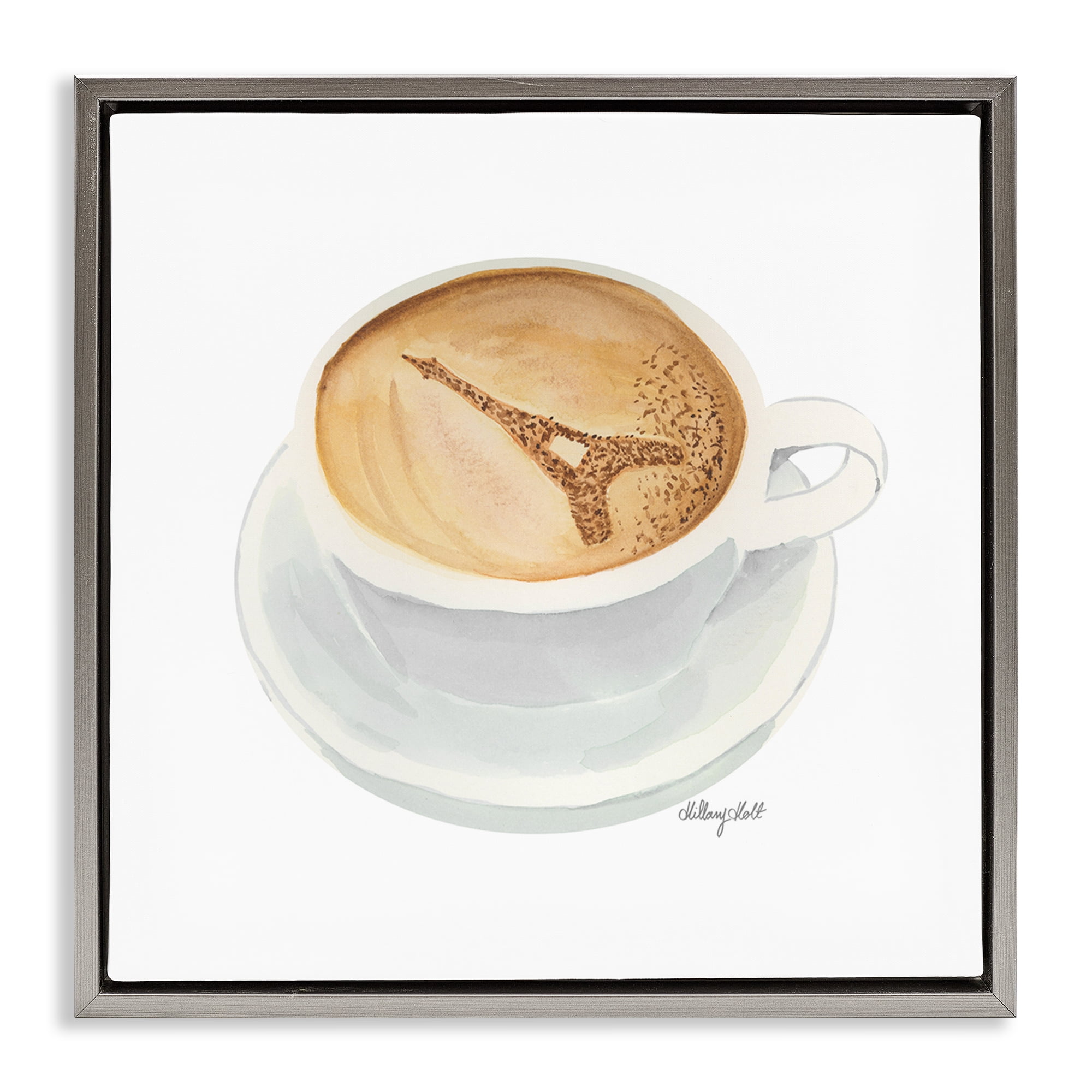 Stupell Industries Eiffel Tower Latte Gray Framed Floater Canvas Wall Art, design by Hillary Holt