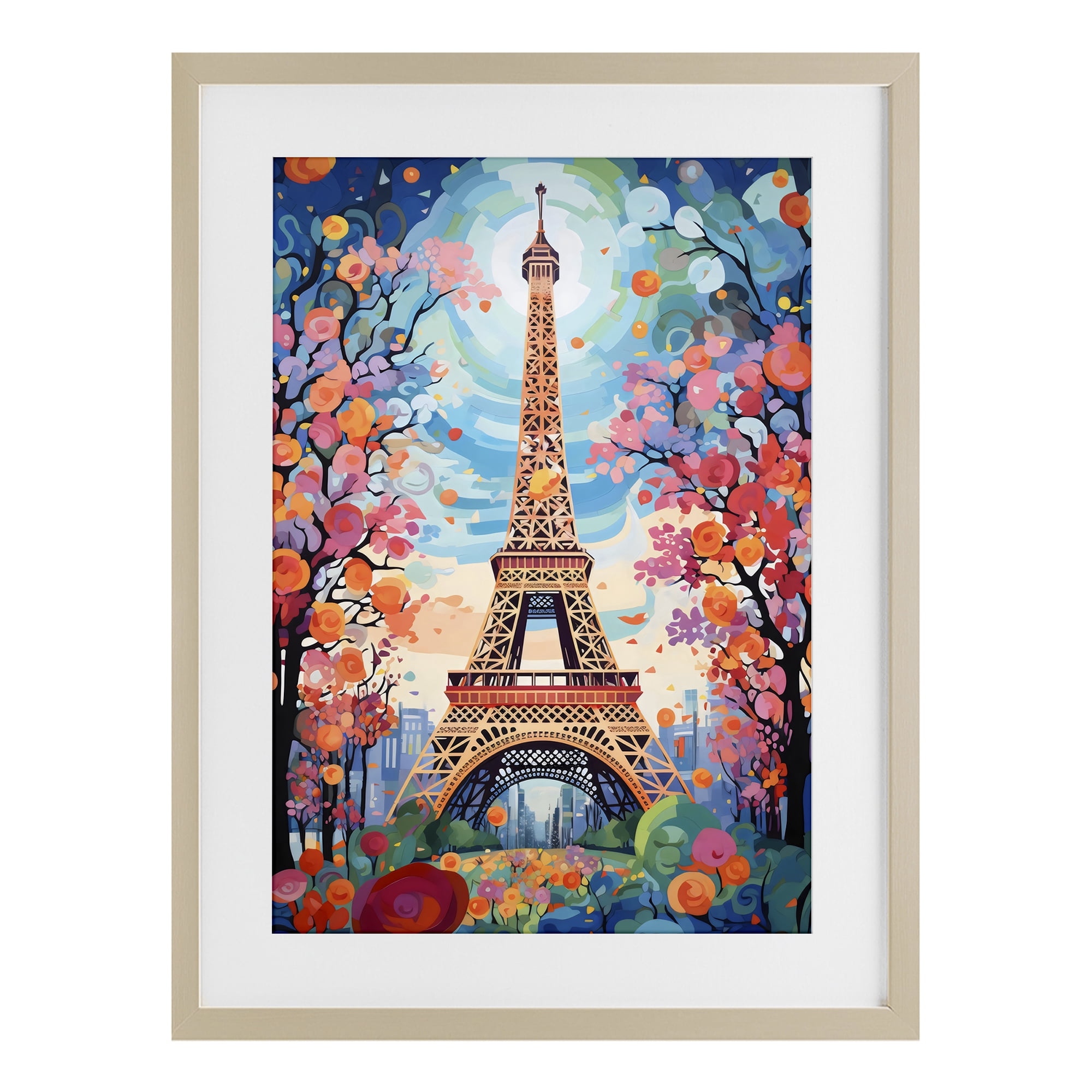Stupell Industries Eiffel Tower Nighttime Bloom Birch Framed Print Under Glass, design by Creative Studio