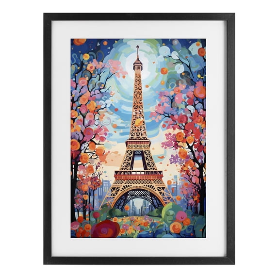 Stupell Industries Modern Eiffel Tower Nighttime Bloom Black Framed Print Under Glass, 17 x 23, by Creative Studio