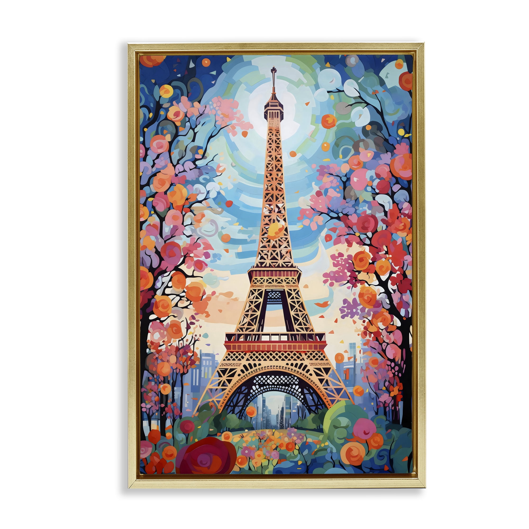 Stupell Industries Eiffel Tower Nighttime Bloom Gold Framed Floater Canvas Wall Art, design by Creative Studio