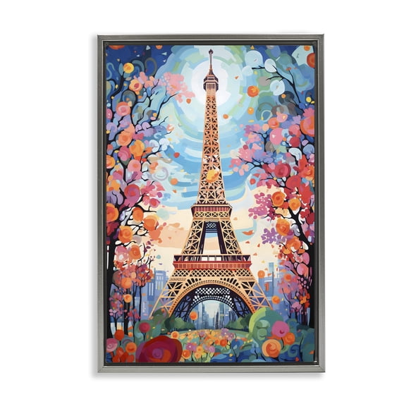 Stupell Industries Modern Eiffel Tower Nighttime Bloom Gray Floating Frame Canvas Art, 17 x 25, by Creative Studio