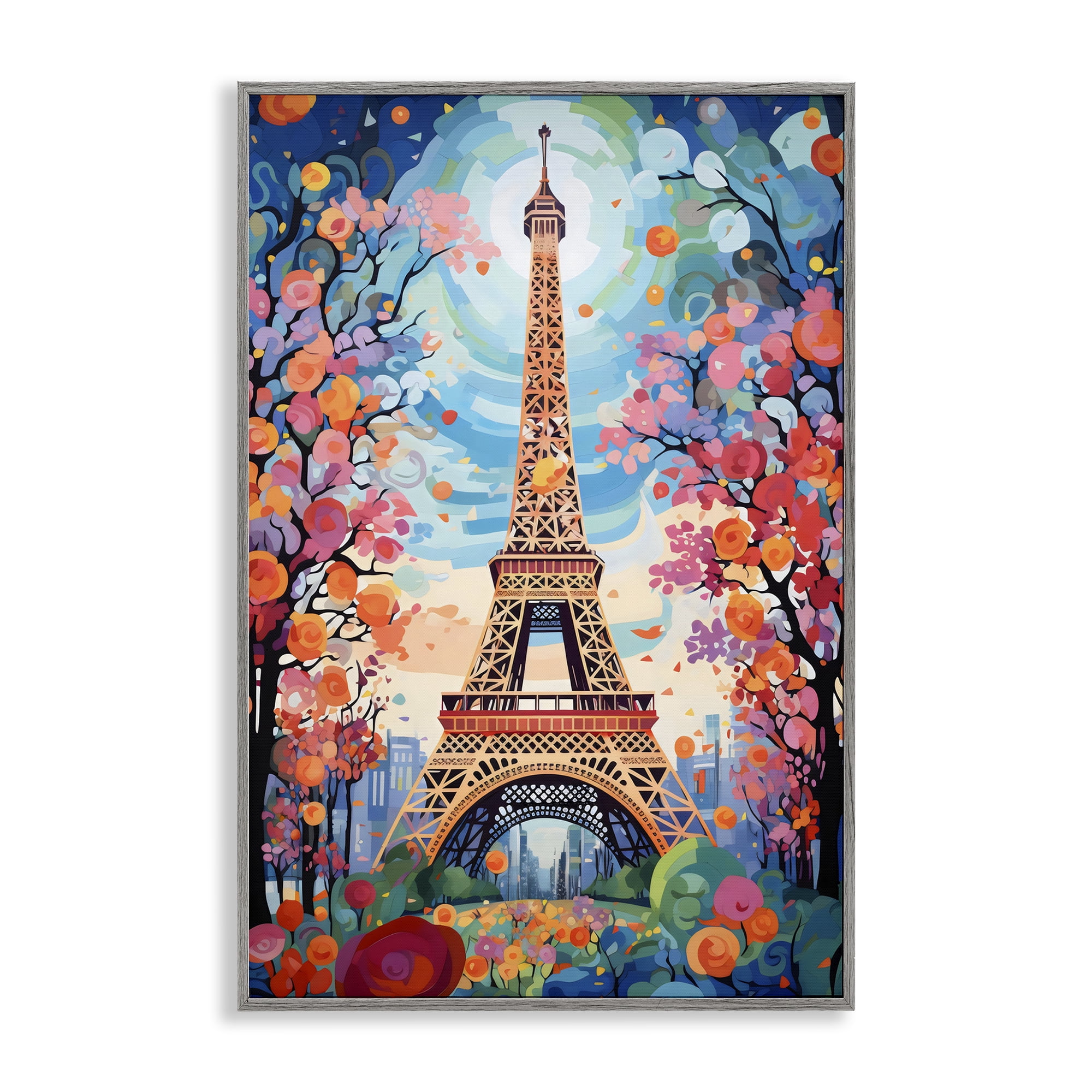 Stupell Industries Eiffel Tower Nighttime Bloom Gray Framed Giclee Art, design by Creative Studio