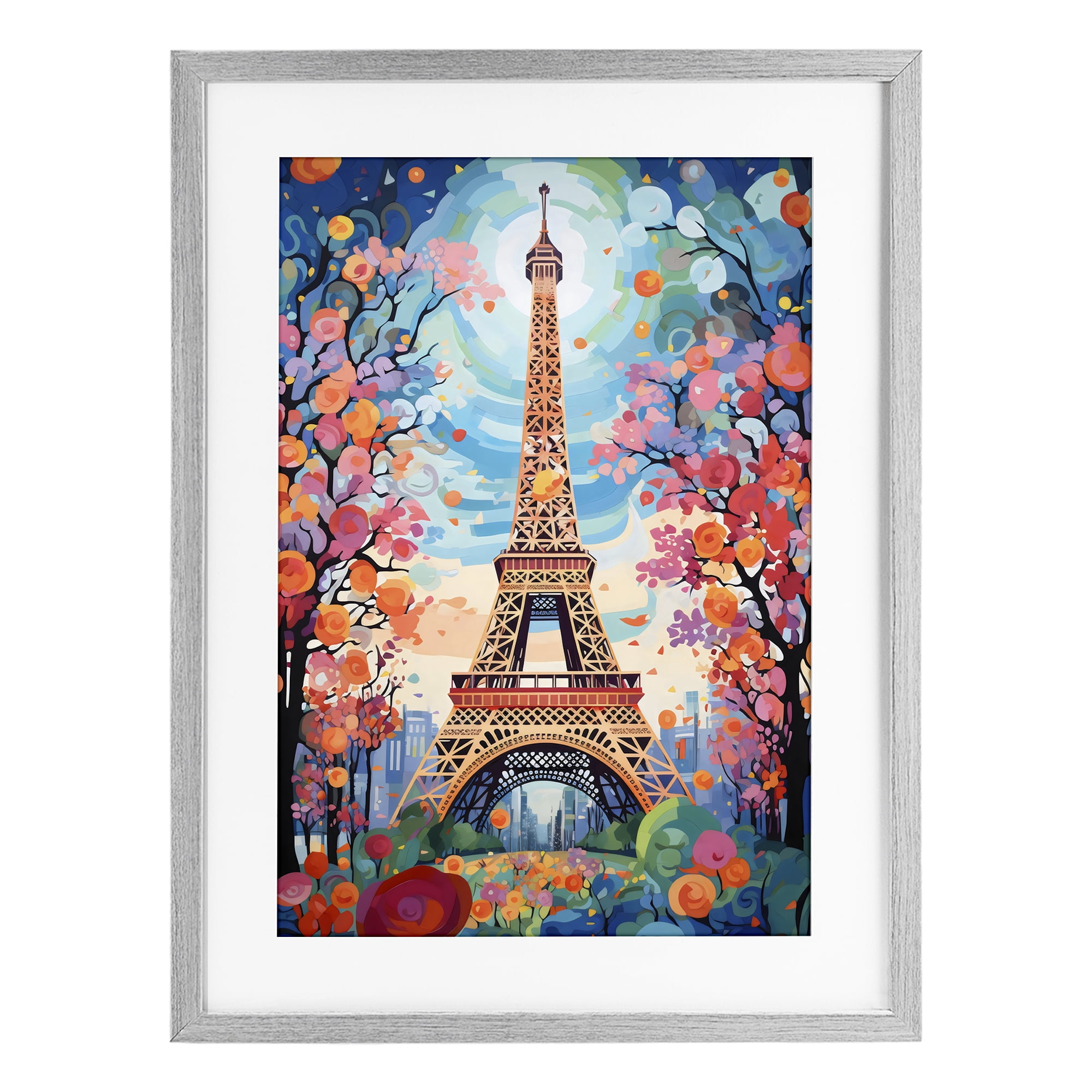 Stupell Industries Eiffel Tower Nighttime Bloom Gray Framed Print Under Glass, design by Creative Studio
