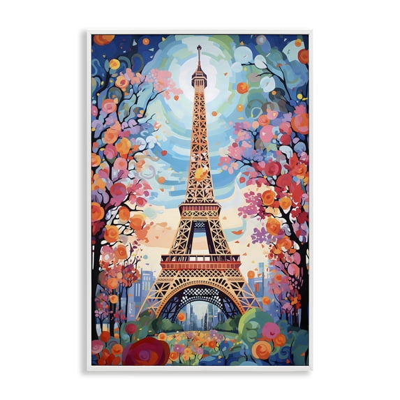 Stupell Industries Modern Eiffel Tower Nighttime Bloom White Framed Giclee Art, 16 x 24, by Creative Studio
