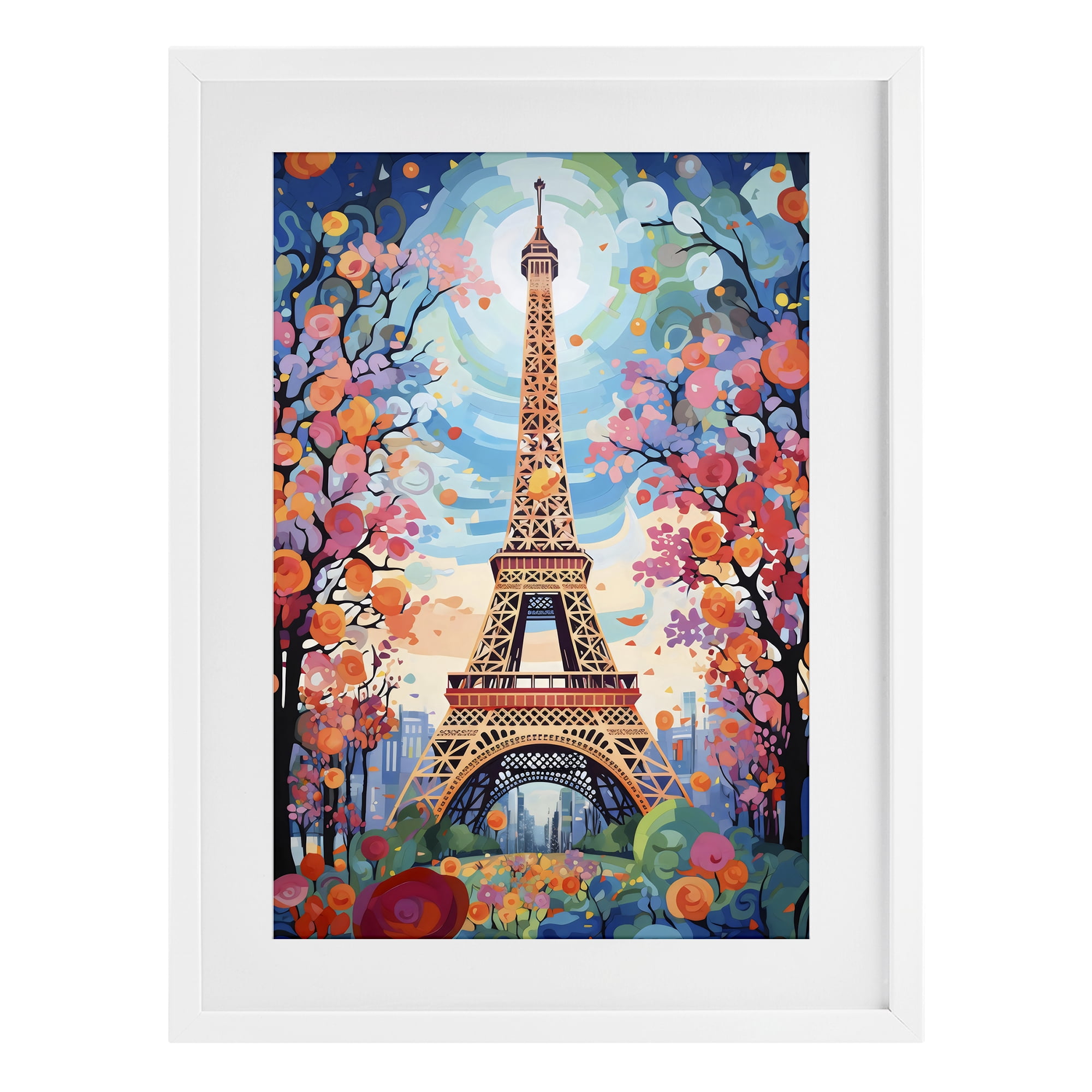 Stupell Industries Eiffel Tower Nighttime Bloom White Framed Print Under Glass, design by Creative Studio