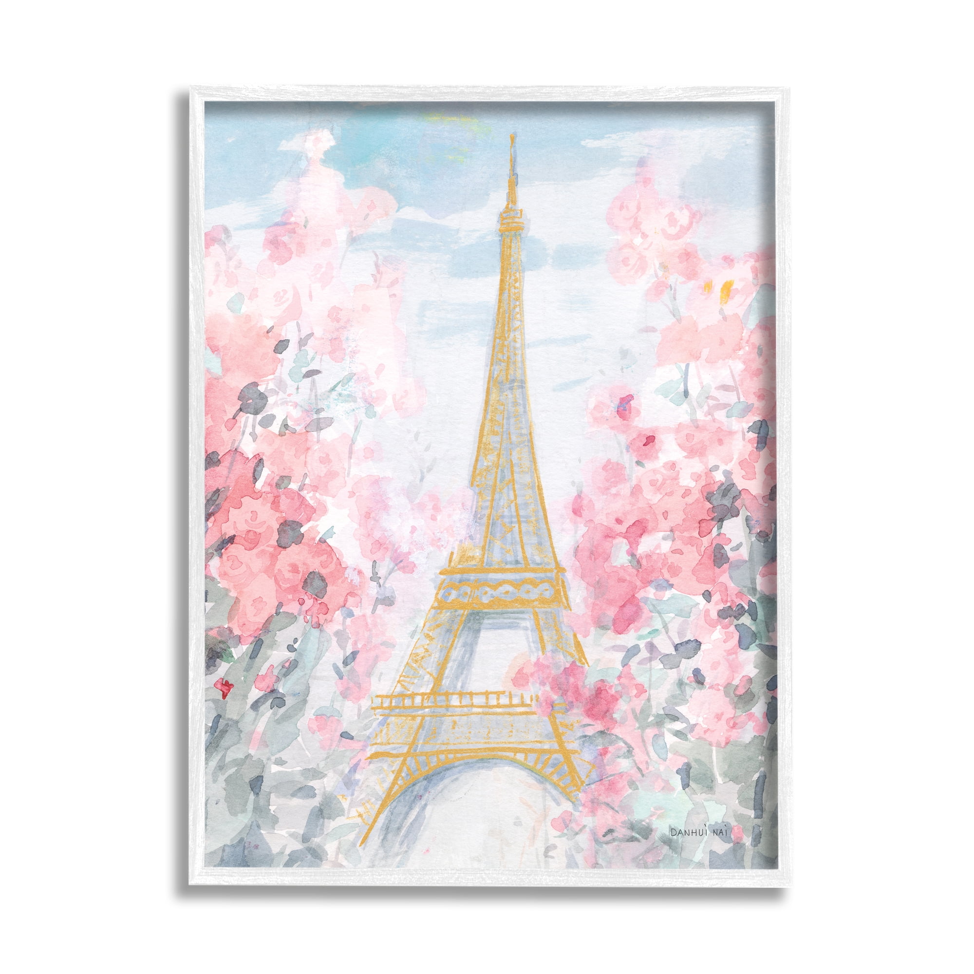 Stupell Industries Eiffel Tower Pink Parisian Spring Florals European Landmark, 24 x 30, Design by Danhui Nai