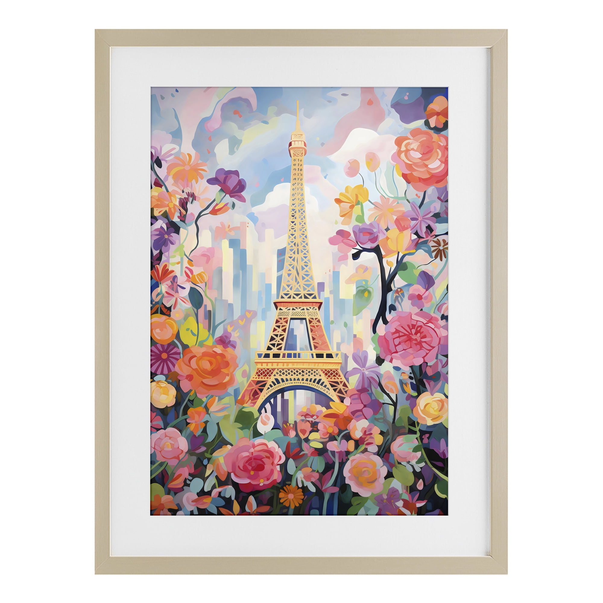 Stupell Industries Eiffel Tower Surrounded By Florals Birch Framed Print Under Glass, design by Creative Studio