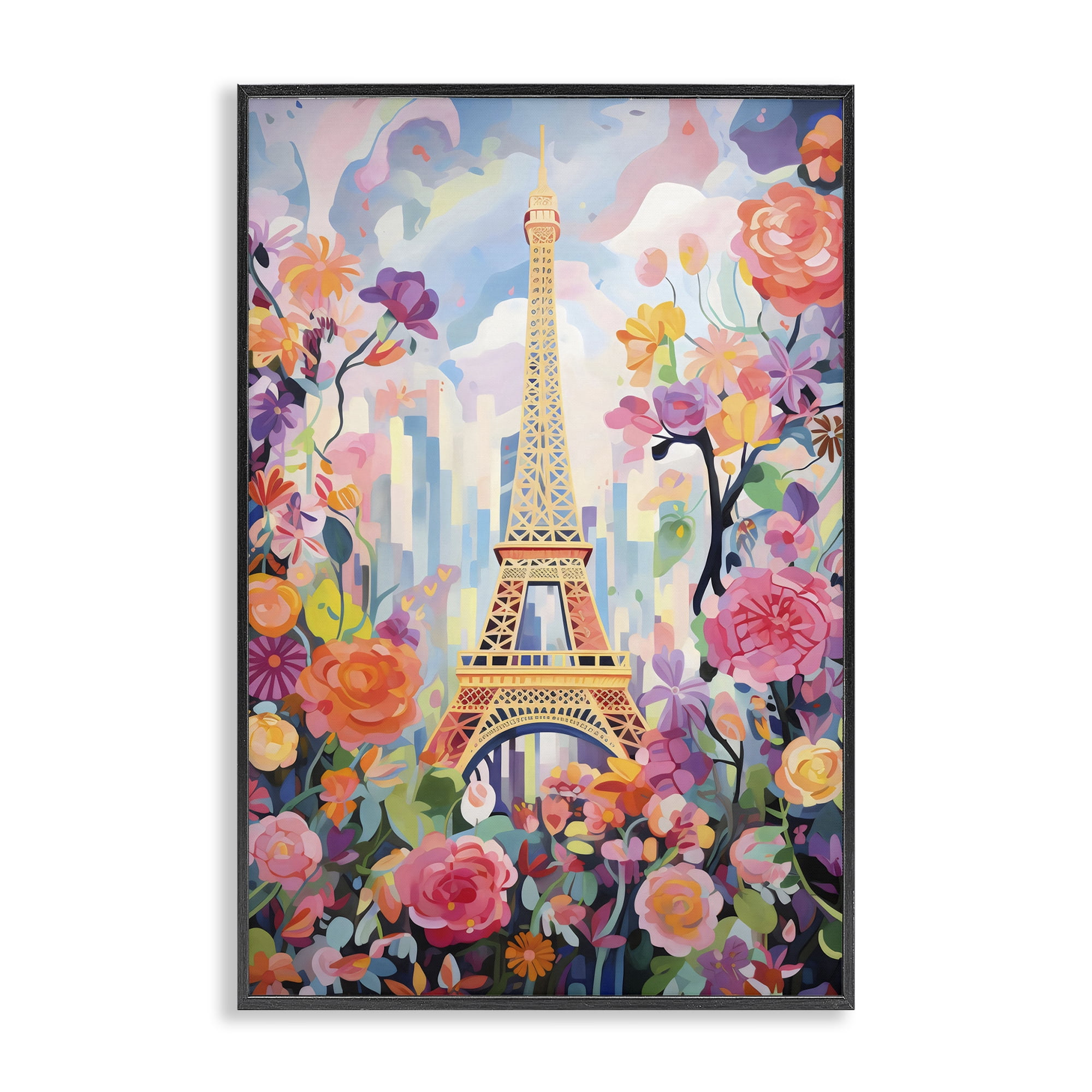 Stupell Industries Eiffel Tower Surrounded By Florals Black Framed Giclee Art, design by Creative Studio