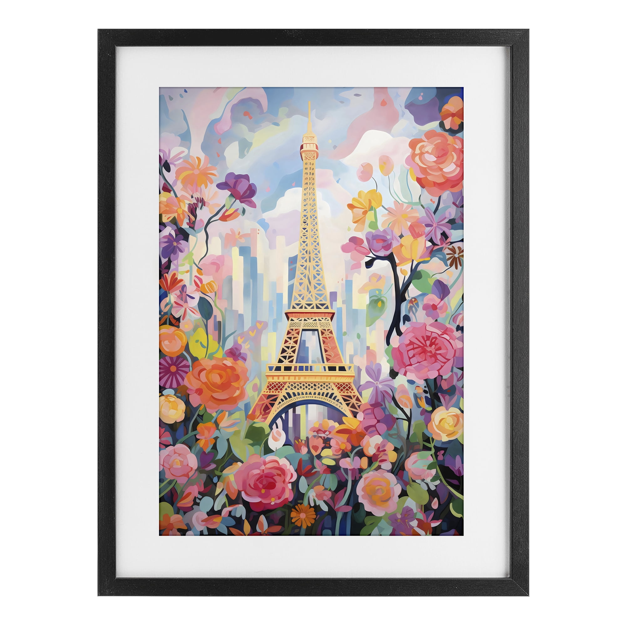 Stupell Industries Eiffel Tower Surrounded By Florals Black Framed Print Under Glass, design by Creative Studio