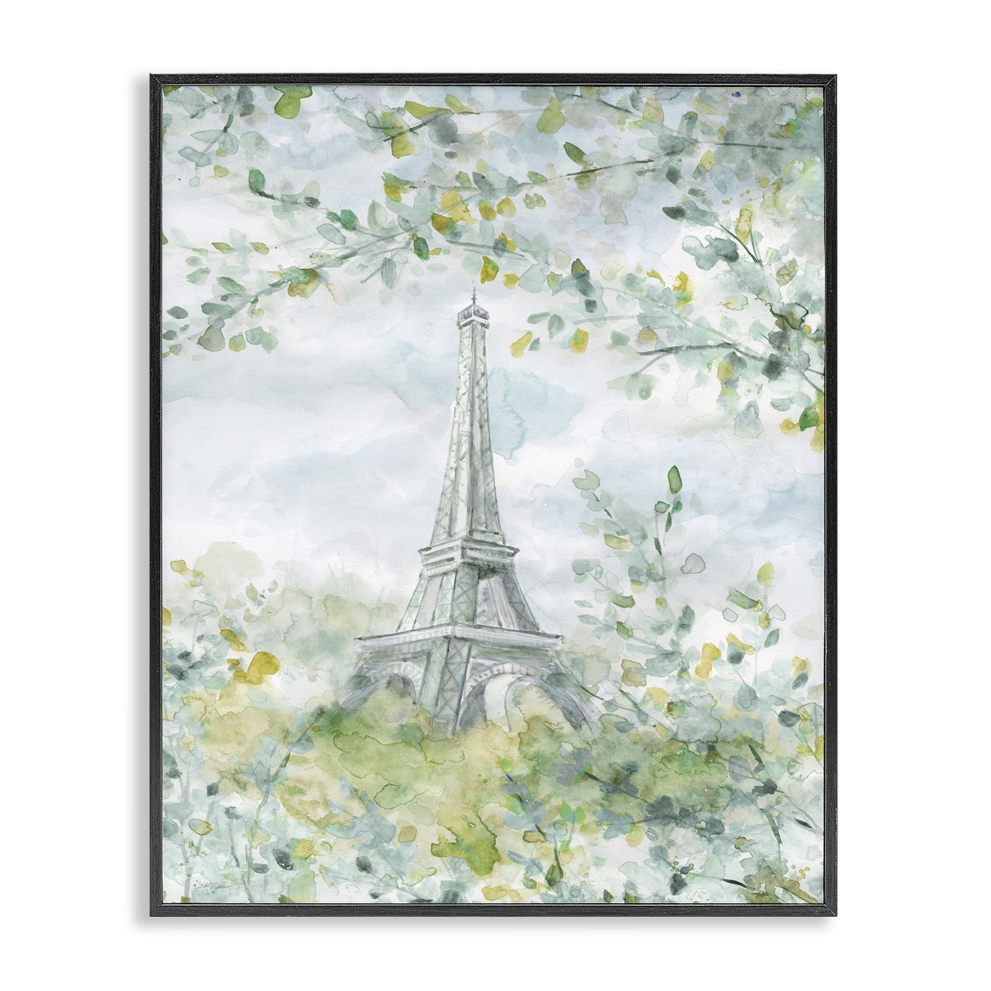 Stupell Industries Eiffel Tower Through Branches Plants & Flowers Painting Black Framed Art Print Wall Art, 16 x 20