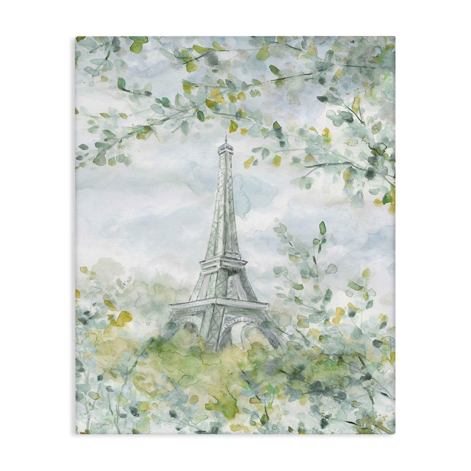 Stupell Industries Eiffel Tower Through Branches Plants & Flowers Painting Wrapped Canvas Art Print Wall Art, 24 x 30