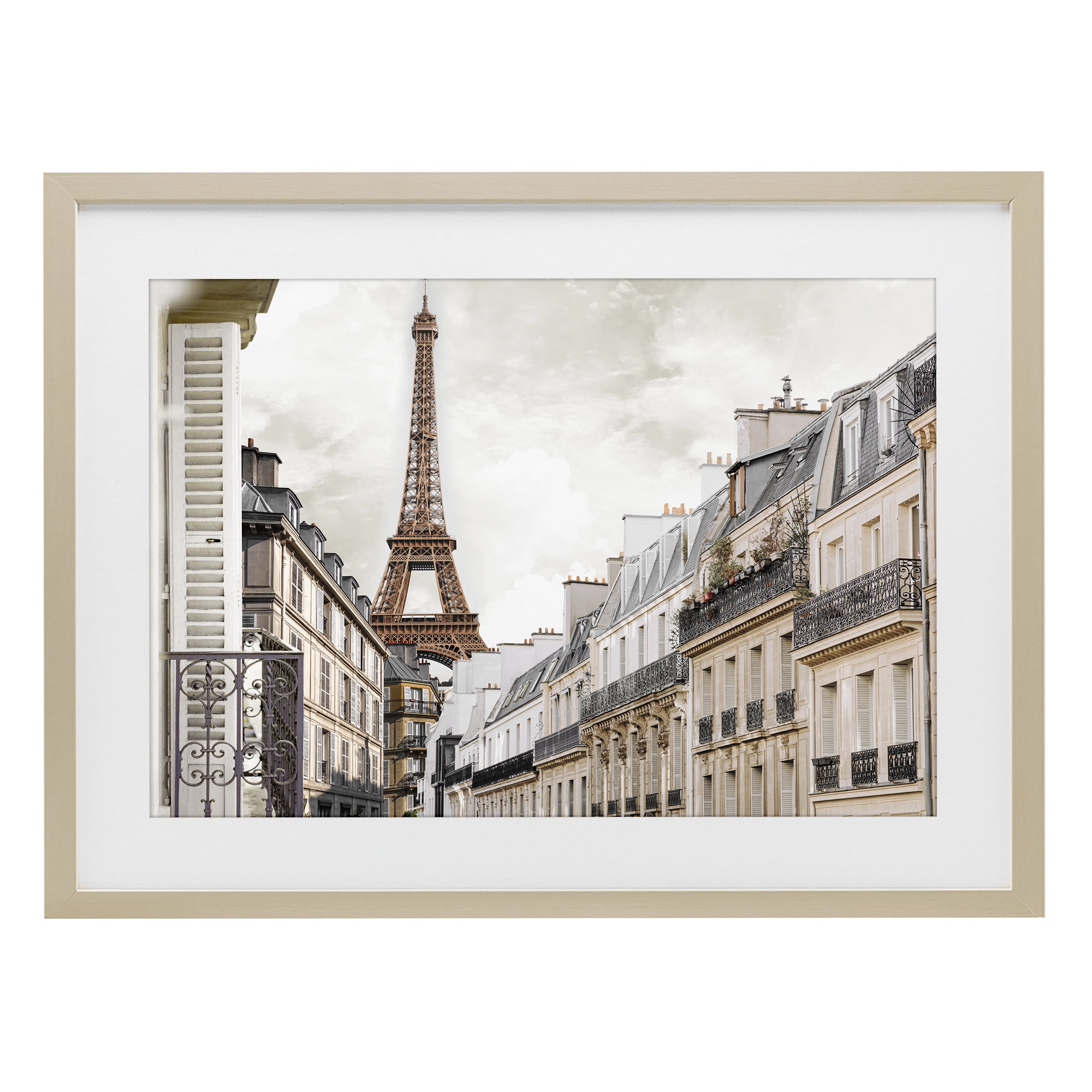 Stupell Industries Eiffel Tower Through Parisian Balconies Birch Framed Print Under Glass, design by CAD Designs