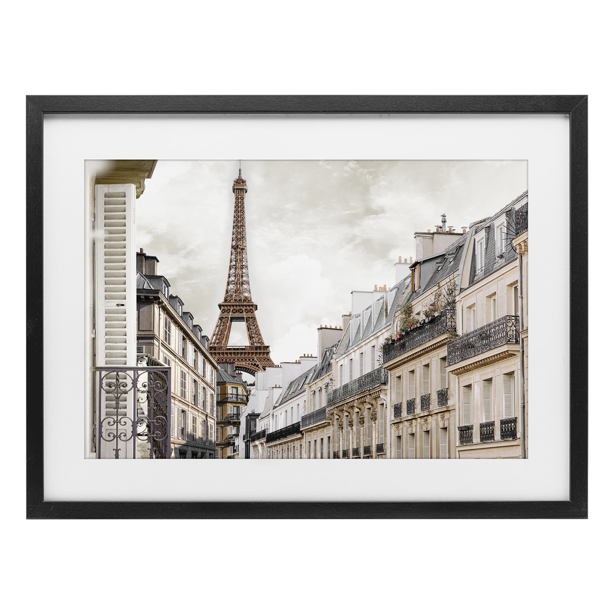 Stupell Industries Eiffel Tower Through Parisian Balconies Black Framed Print Under Glass, design by CAD Designs