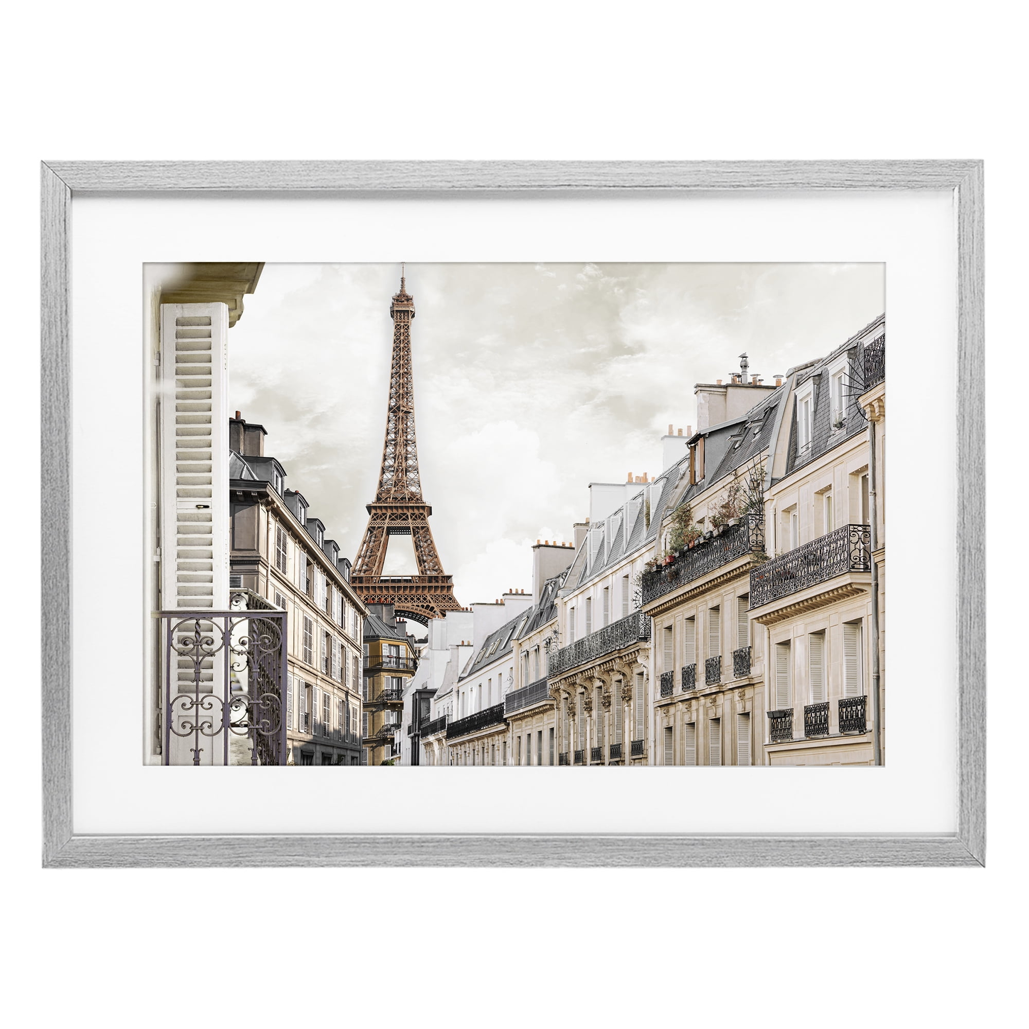 Stupell Industries Eiffel Tower Through Parisian Balconies Gray Framed Print Under Glass, design by CAD Designs