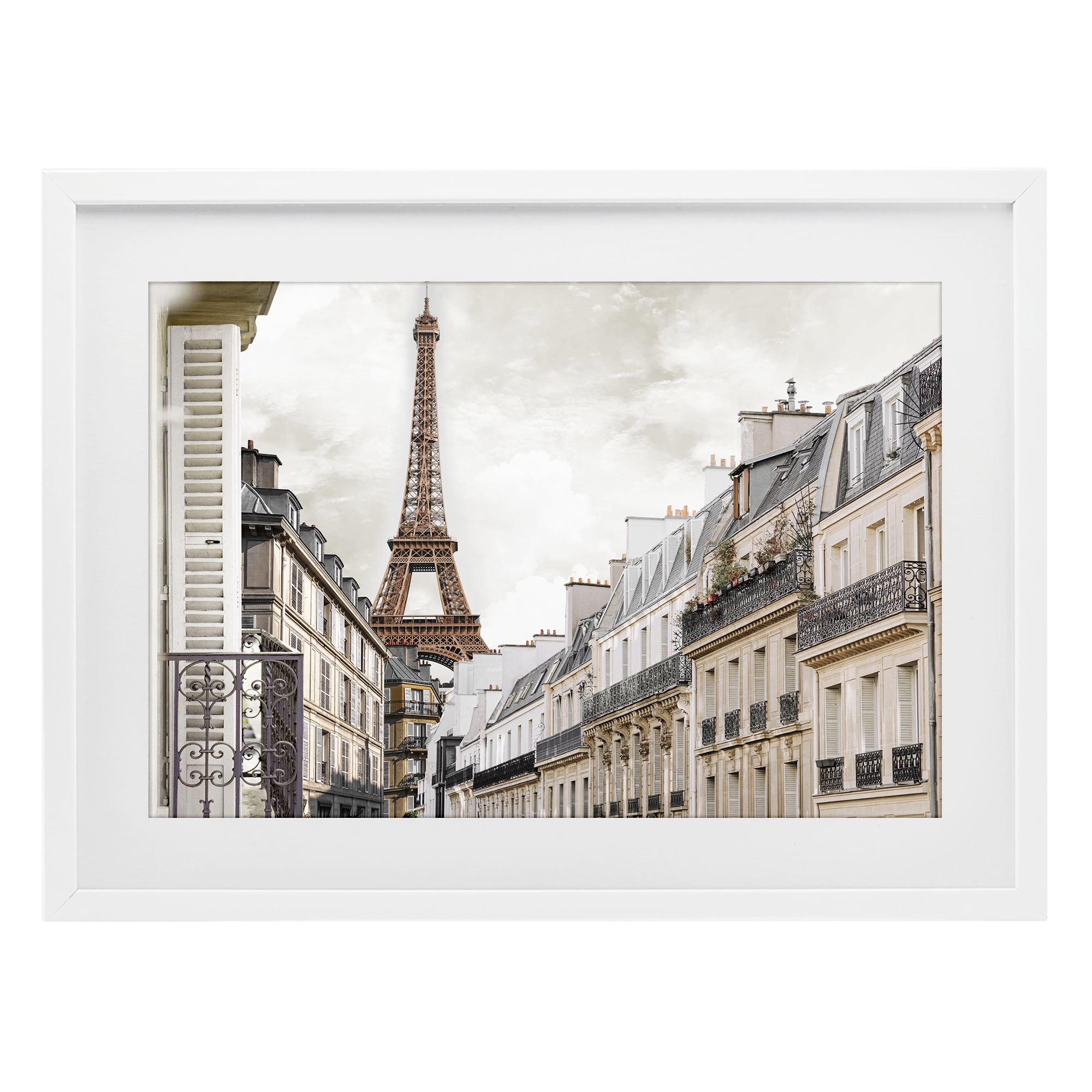 Stupell Industries Eiffel Tower Through Parisian Balconies White Framed Print Under Glass, design by CAD Designs