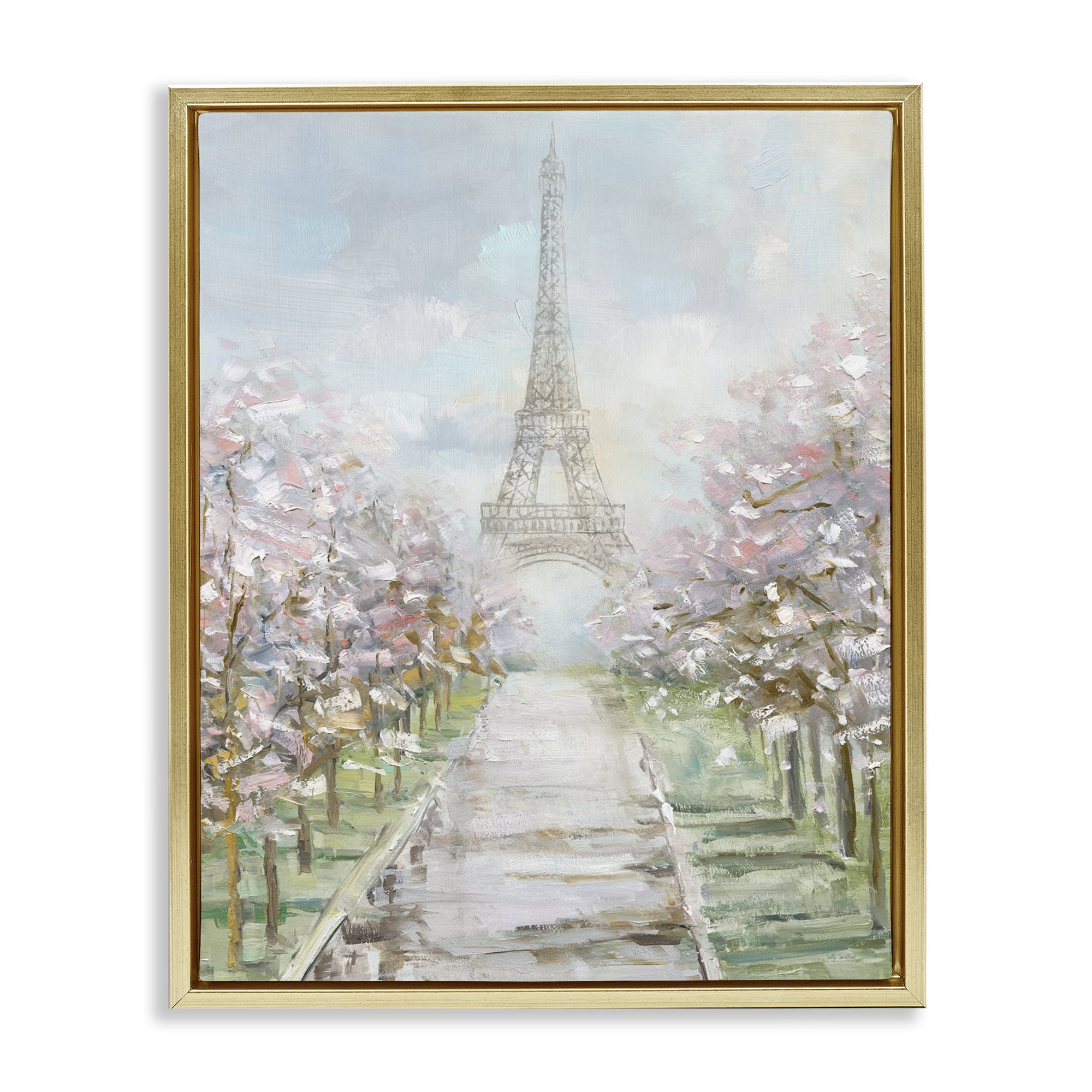 Stupell Industries Eiffel Tower & Tree Grove Scenic & Cityscapes Painting Gold Floater Framed Canvas Art Print Wall Art, 25 x 31