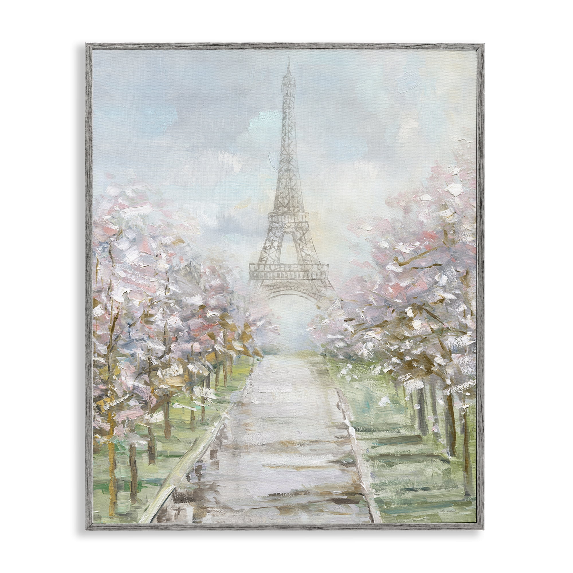 Stupell Industries Eiffel Tower & Tree Grove Scenic & Cityscapes Painting Gray Framed Art Print Wall Art, 24 x 30