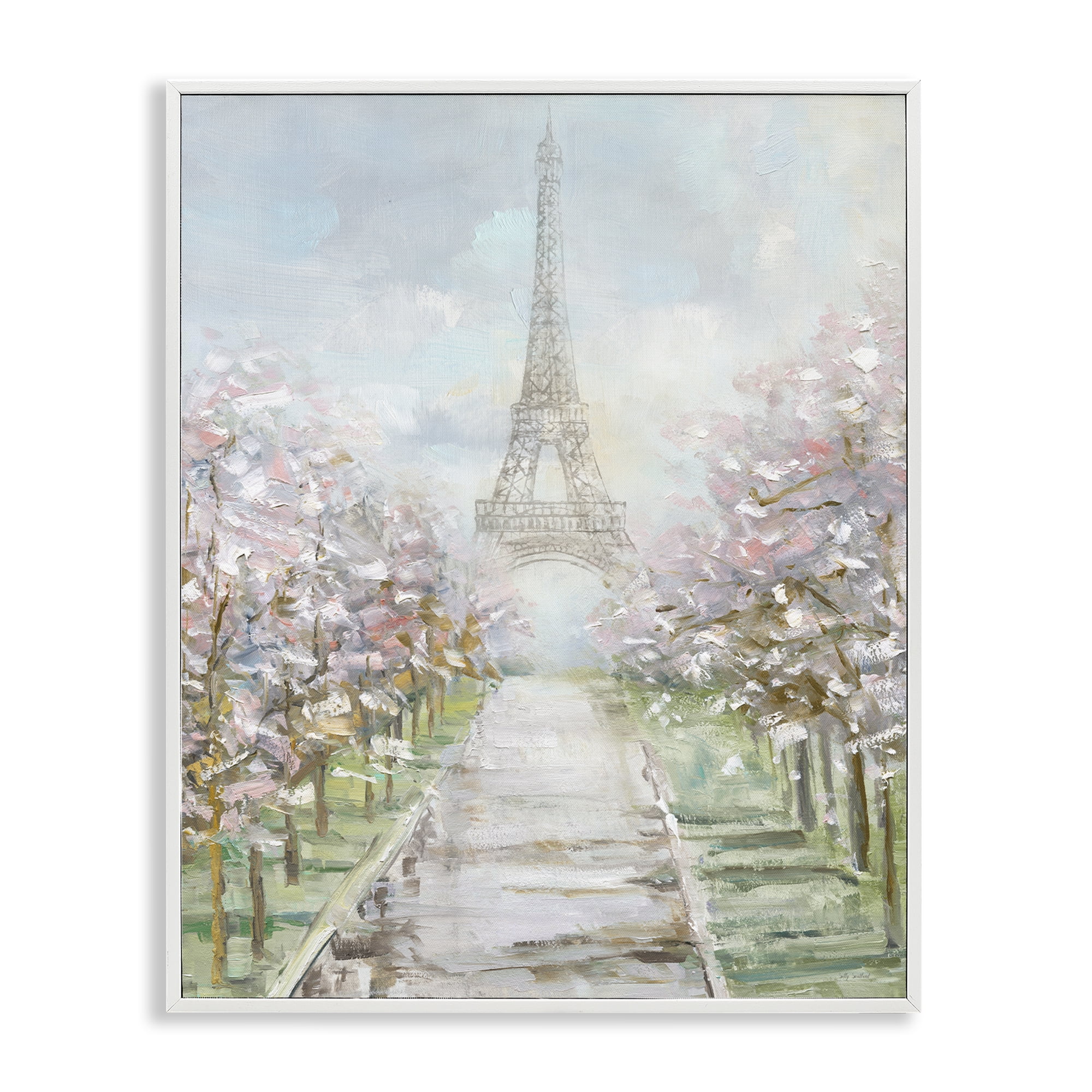Stupell Industries Eiffel Tower & Tree Grove Scenic & Cityscapes Painting White Framed Art Print Wall Art, 16 x 20