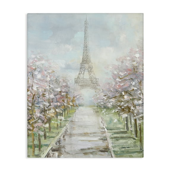 Stupell Industries Eiffel Tower & Tree Grove Scenic & Cityscapes Painting Wrapped Canvas Art Print Wall Art, 16 x 20