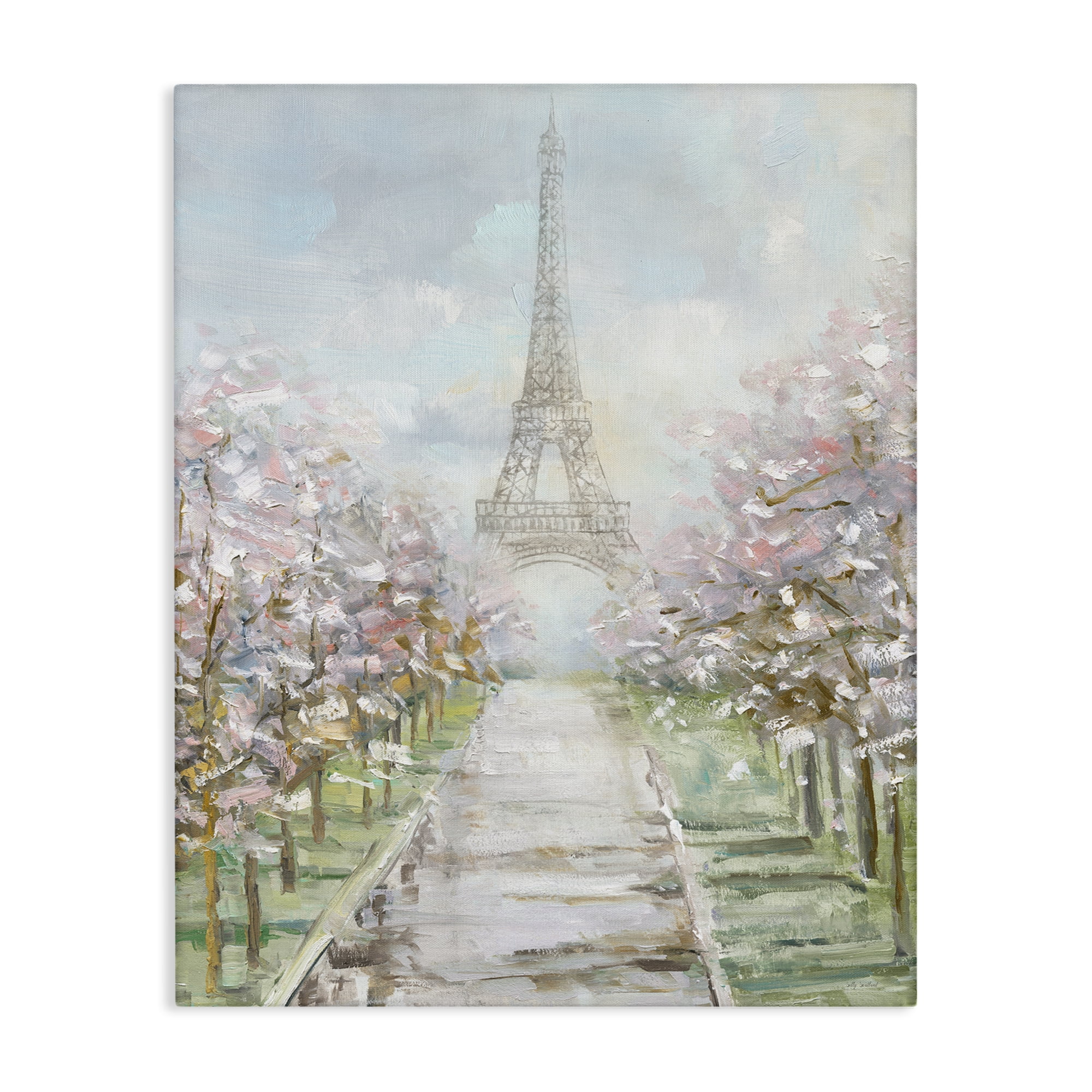 Stupell Industries Eiffel Tower & Tree Grove Scenic & Cityscapes Painting Wrapped Canvas Art Print Wall Art, 30 x 40