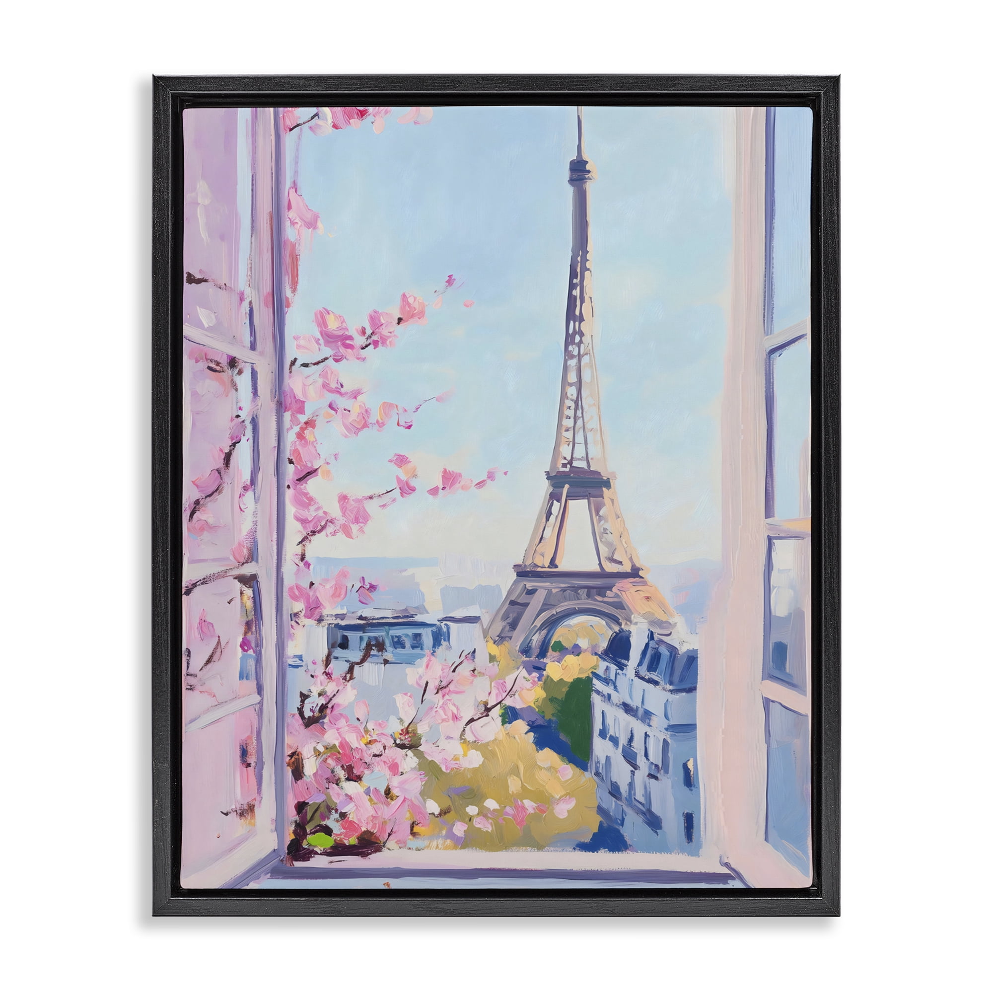 Stupell Industries Eiffel Tower View in Spring Black Framed Floater Canvas Wall Art, design by The Prints Vibe