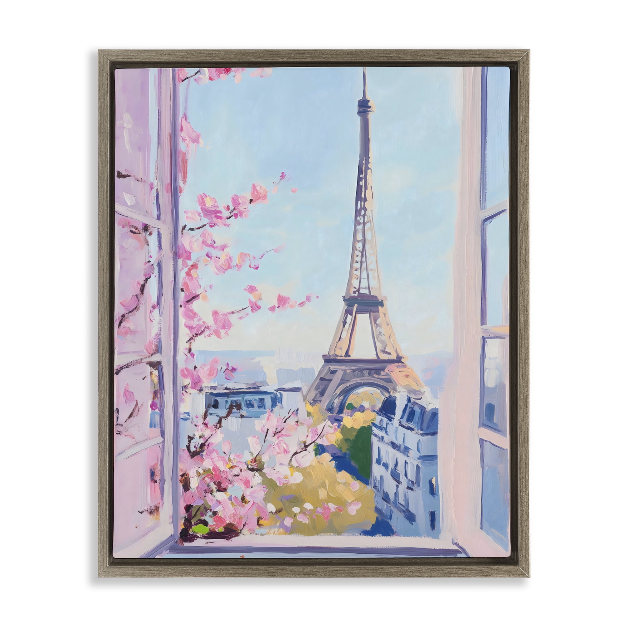 Stupell Industries Eiffel Tower View in Spring Brown Framed Floater Canvas Wall Art, design by The Prints Vibe