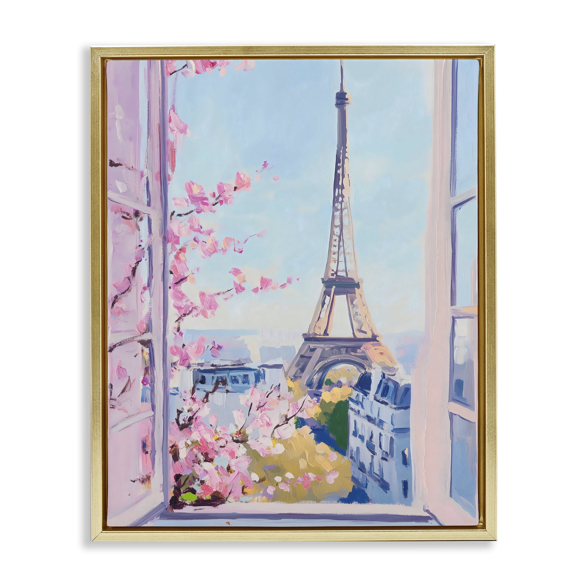 Stupell Industries Eiffel Tower View in Spring Gold Framed Floater Canvas Wall Art, design by The Prints Vibe