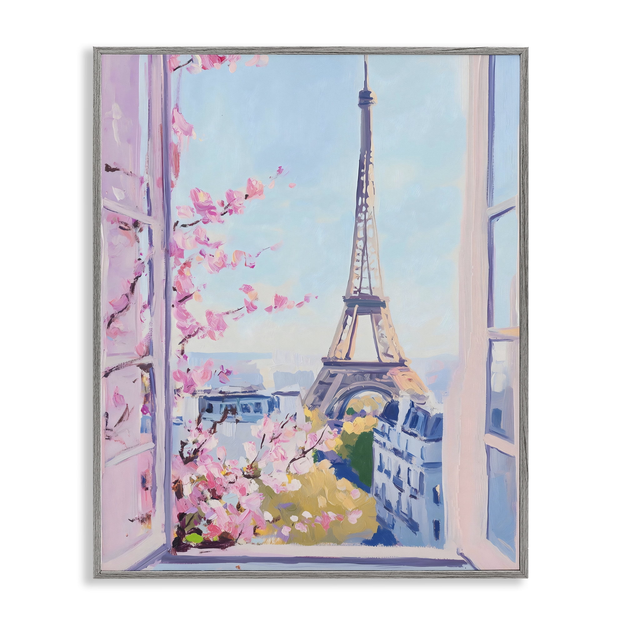 Stupell Industries Eiffel Tower View in Spring Gray Framed Giclee Art, design by The Prints Vibe