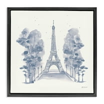 Stupell Industries Eiffel Tower Watercolor Buildings & Architecture Painting Black Floater Framed Canvas Art Print Wall Art, 18 x 18