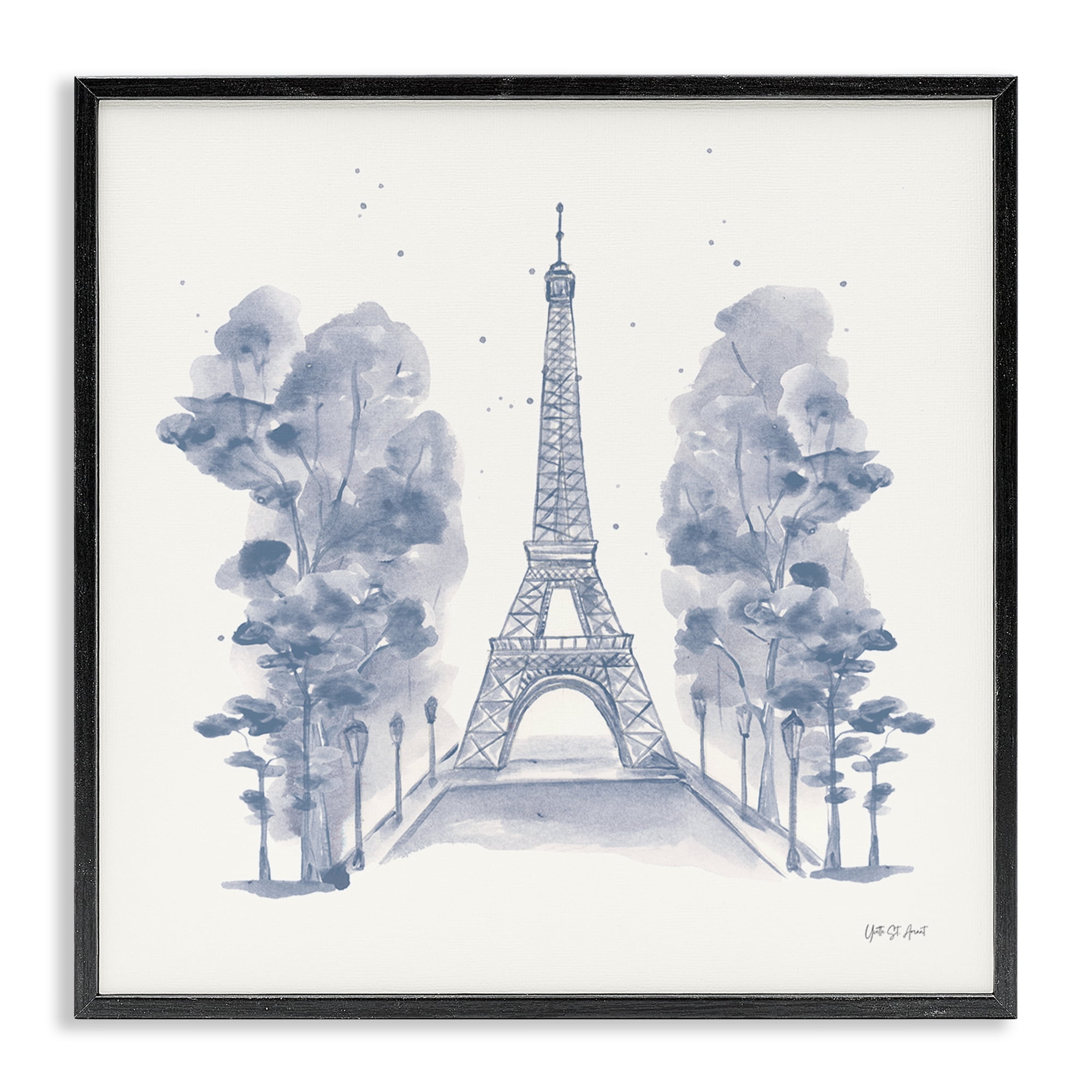 Stupell Industries Eiffel Tower Watercolor Buildings & Architecture Painting Black Framed Art Print Wall Art, 17 x 17