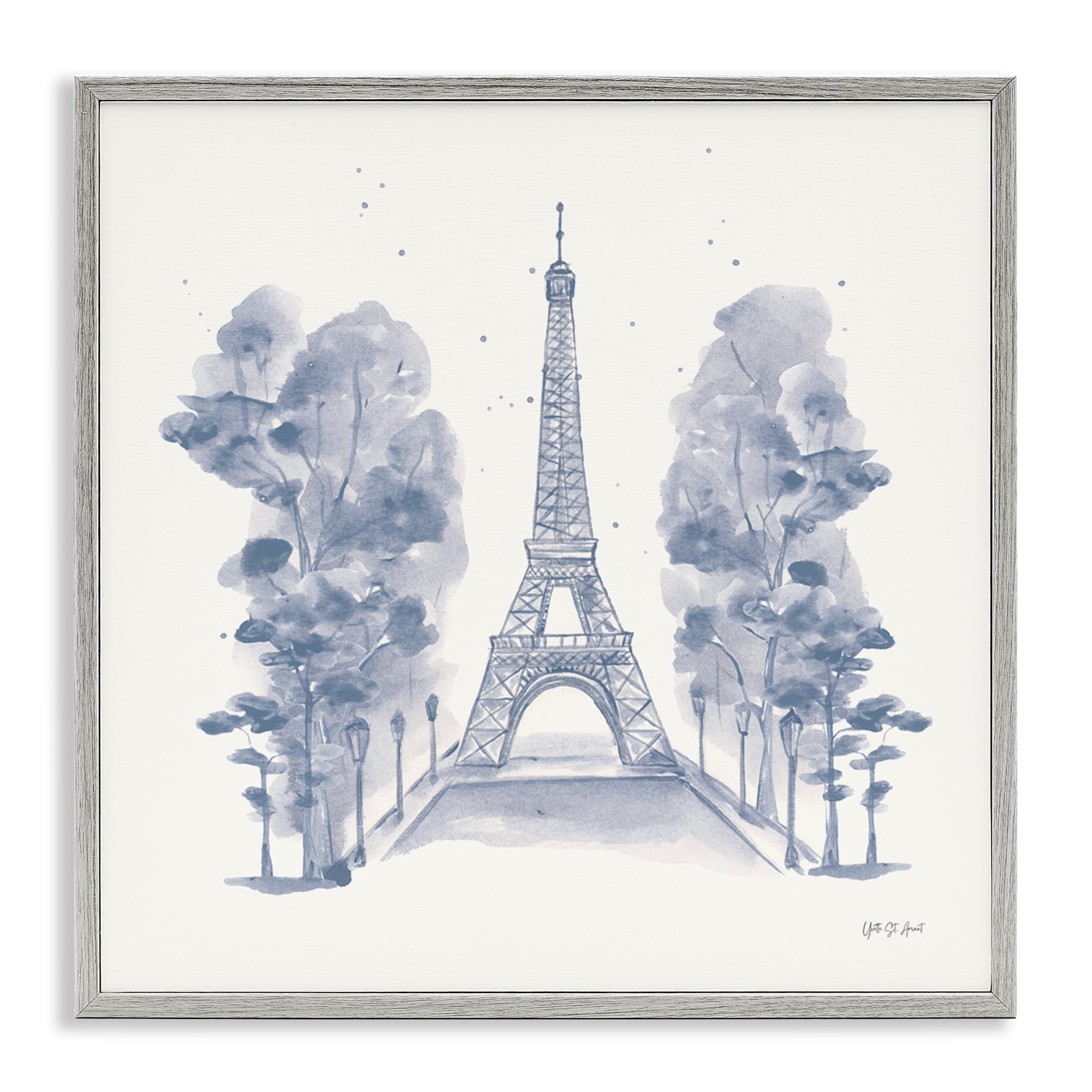 Stupell Industries Eiffel Tower Watercolor Buildings & Architecture Painting Gray Framed Art Print Wall Art, 24 x 24