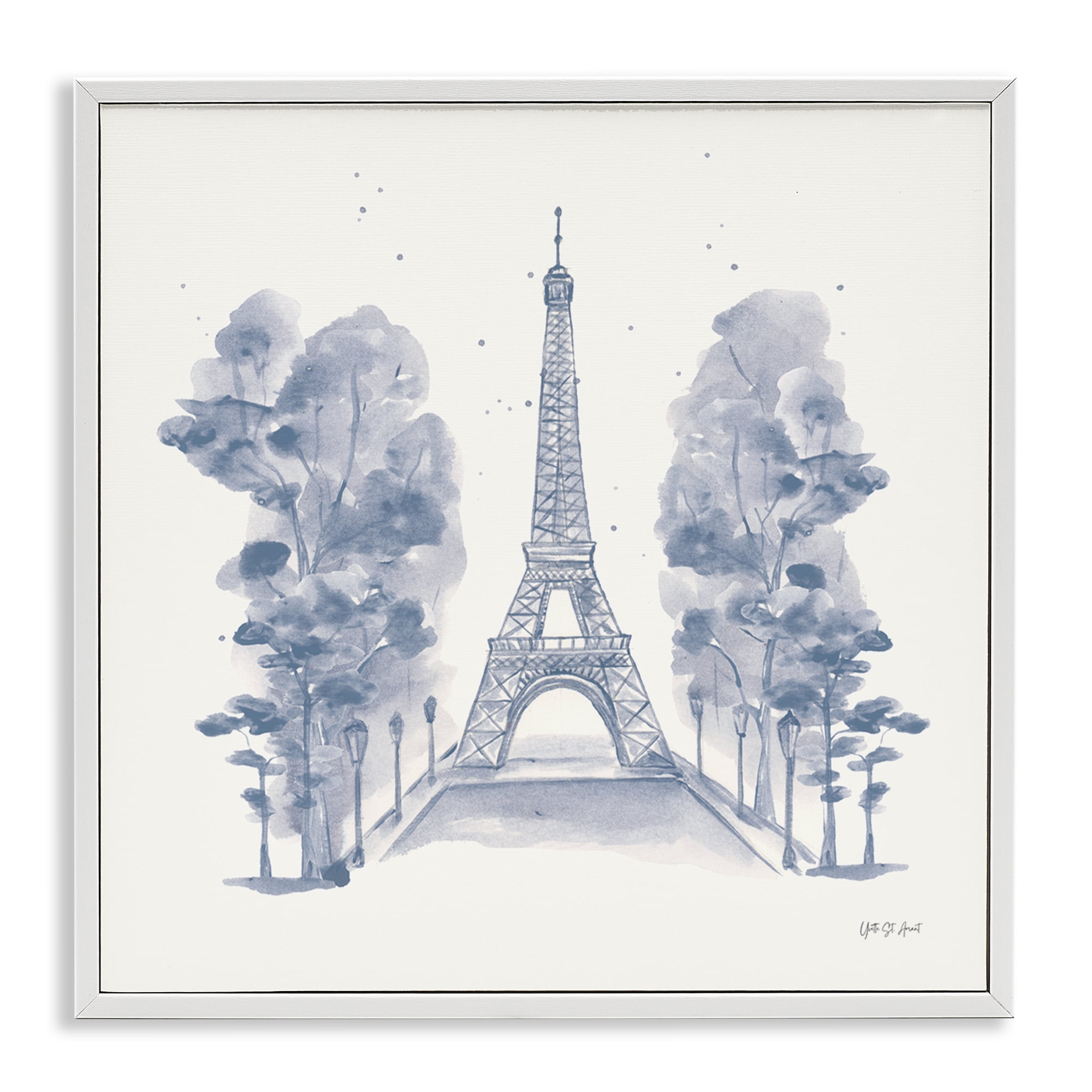 Stupell Industries Eiffel Tower Watercolor Buildings & Architecture Painting White Framed Art Print Wall Art, 17 x 17