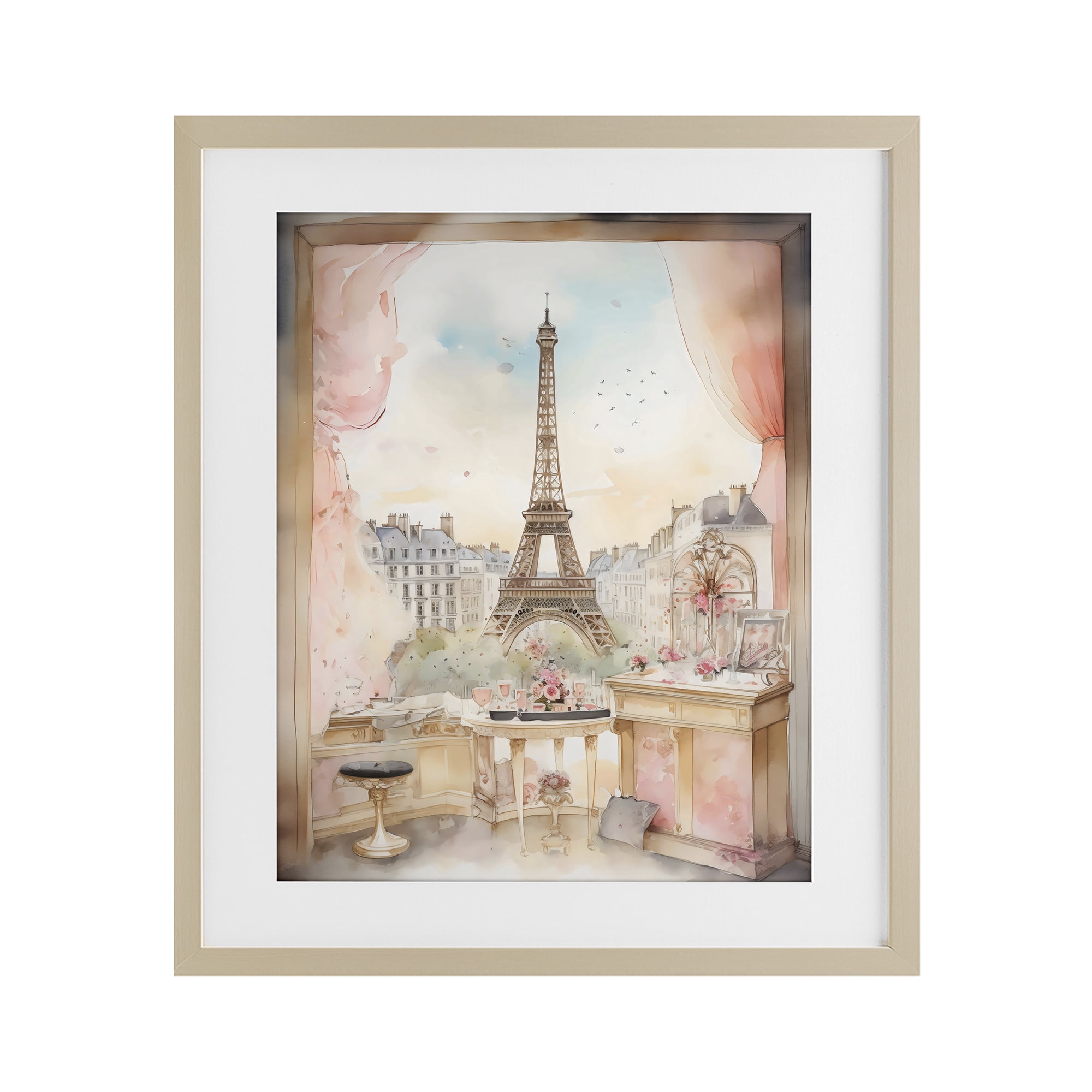 Stupell Industries Eiffel Tower Window View Birch Framed Print Under Glass, design by Creative Studio
