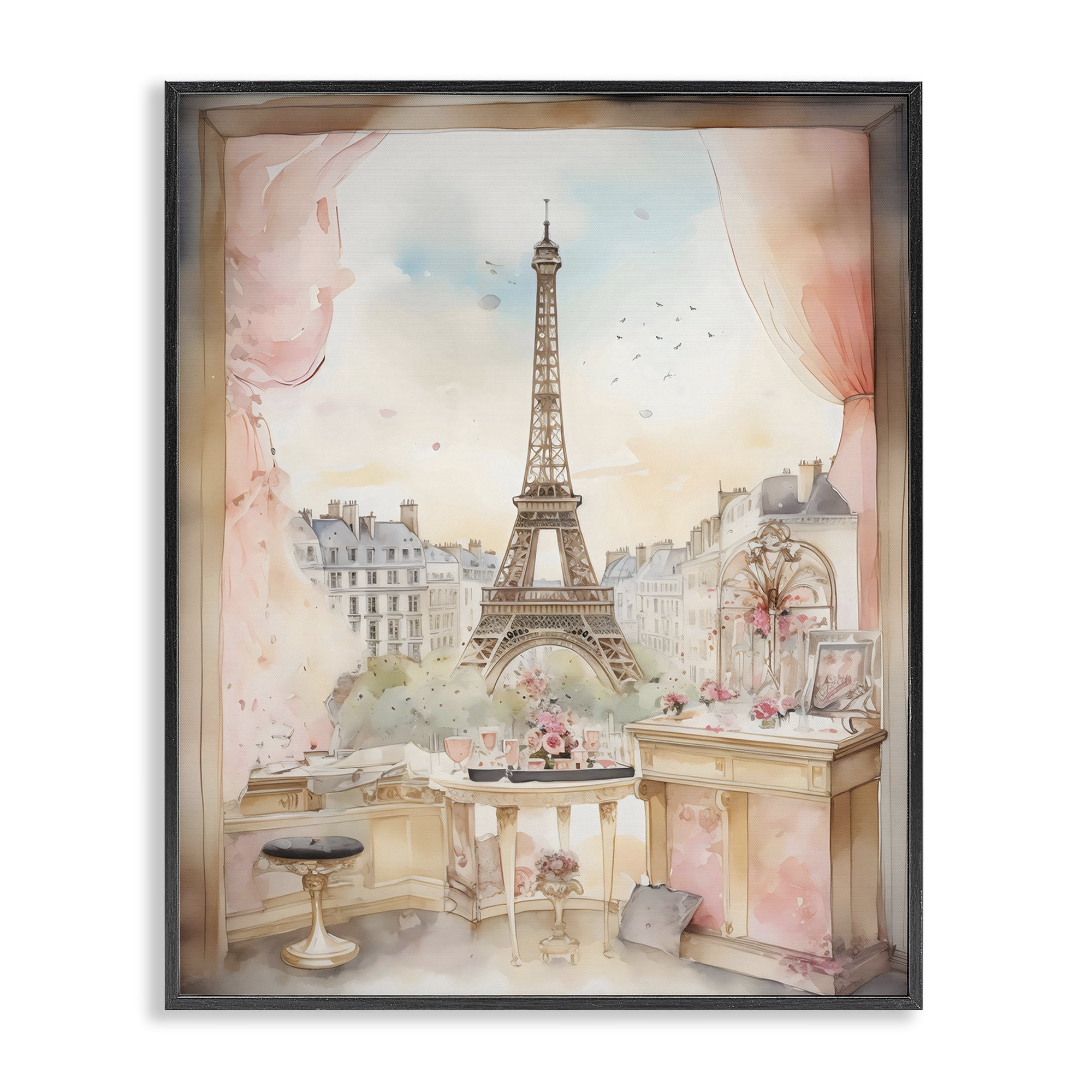 Stupell Industries Eiffel Tower Window View Black Framed Giclee Art, design by Creative Studio