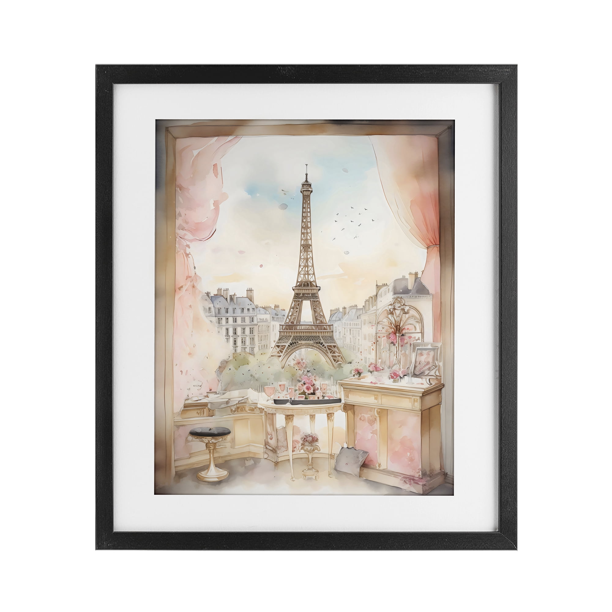 Stupell Industries Eiffel Tower Window View Black Framed Print Under Glass, design by Creative Studio