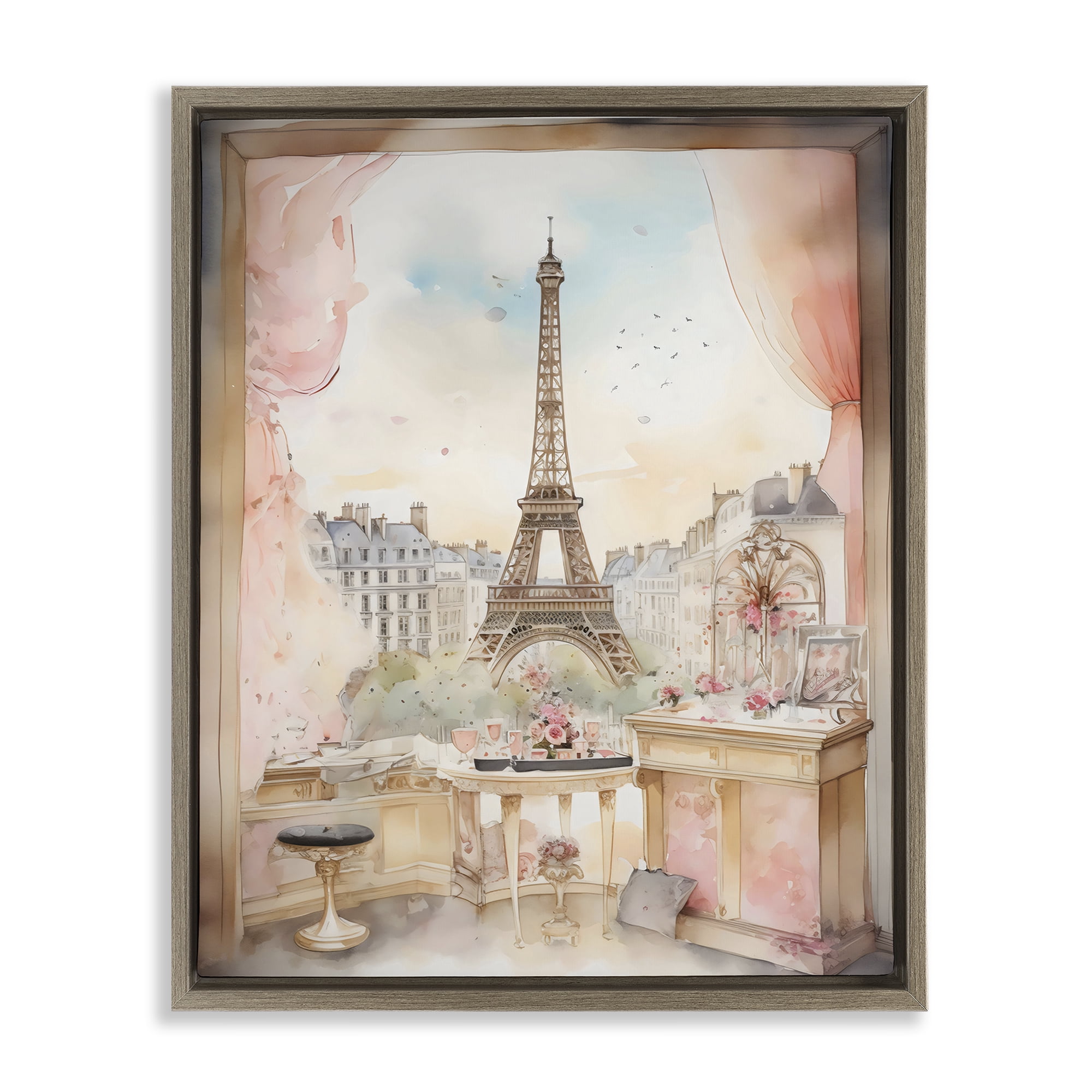 Stupell Industries Eiffel Tower Window View Brown Framed Floater Canvas Wall Art, design by Creative Studio