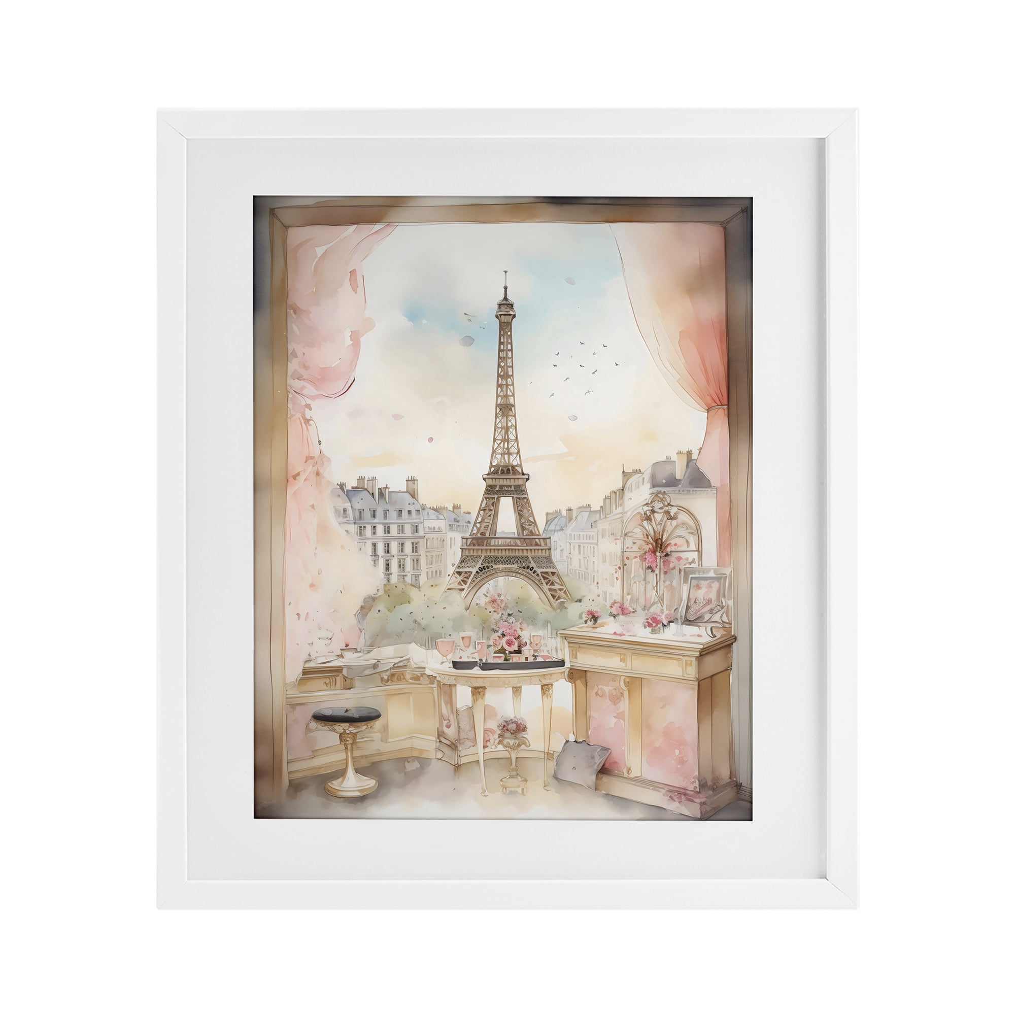 Stupell Industries Eiffel Tower Window View White Framed Print Under Glass, design by Creative Studio