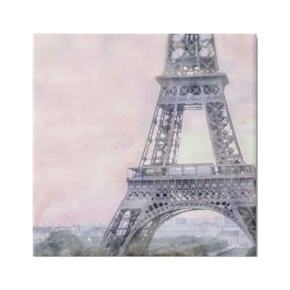 Stupell Industries Eiffel Tower at Sunrise Travel & Places Painting Gallery Wrapped Canvas Print Wall Art, 17 x 17