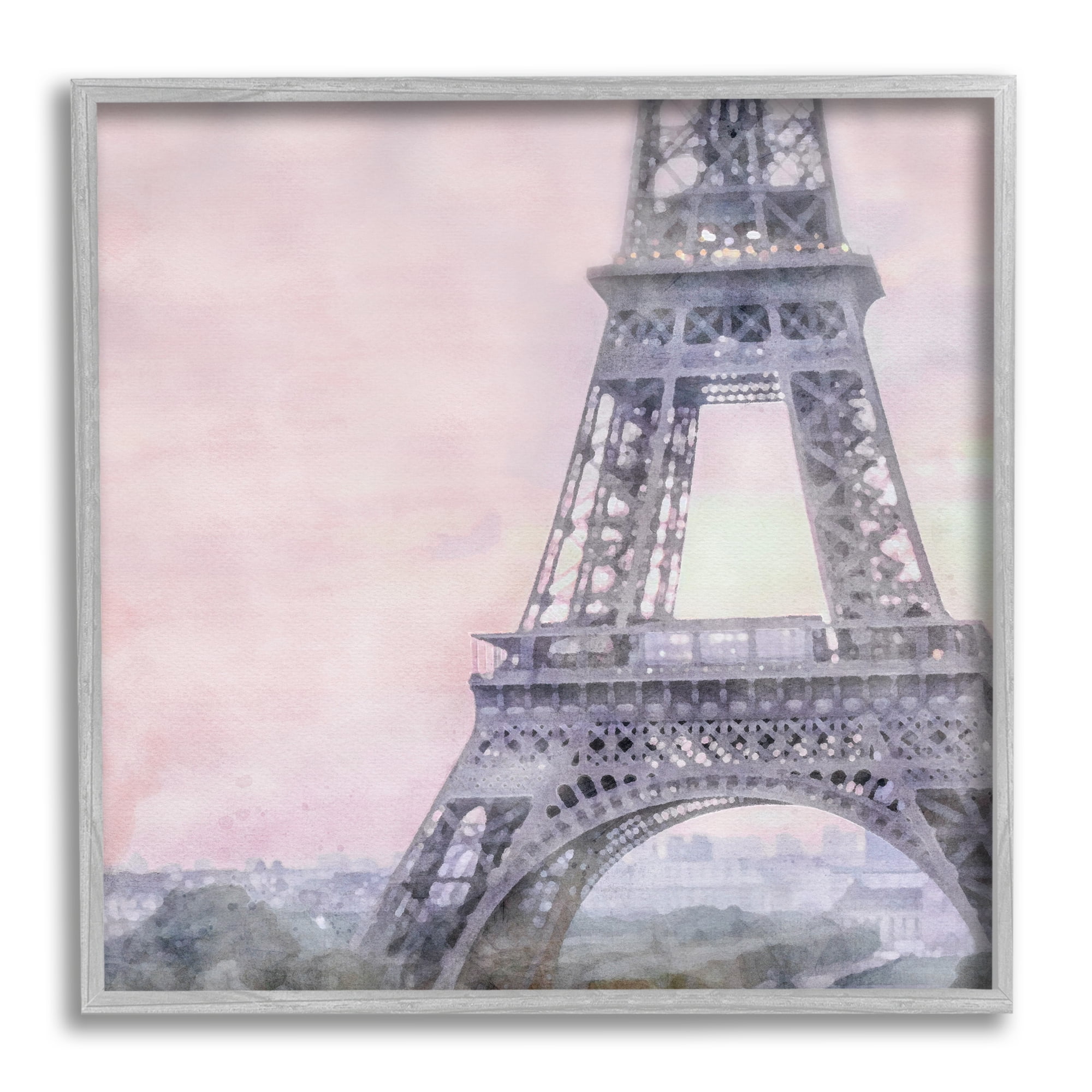 Stupell Industries Eiffel Tower at Sunrise Travel & Places Painting Gray Framed Art Print Wall Art, 17 x 17
