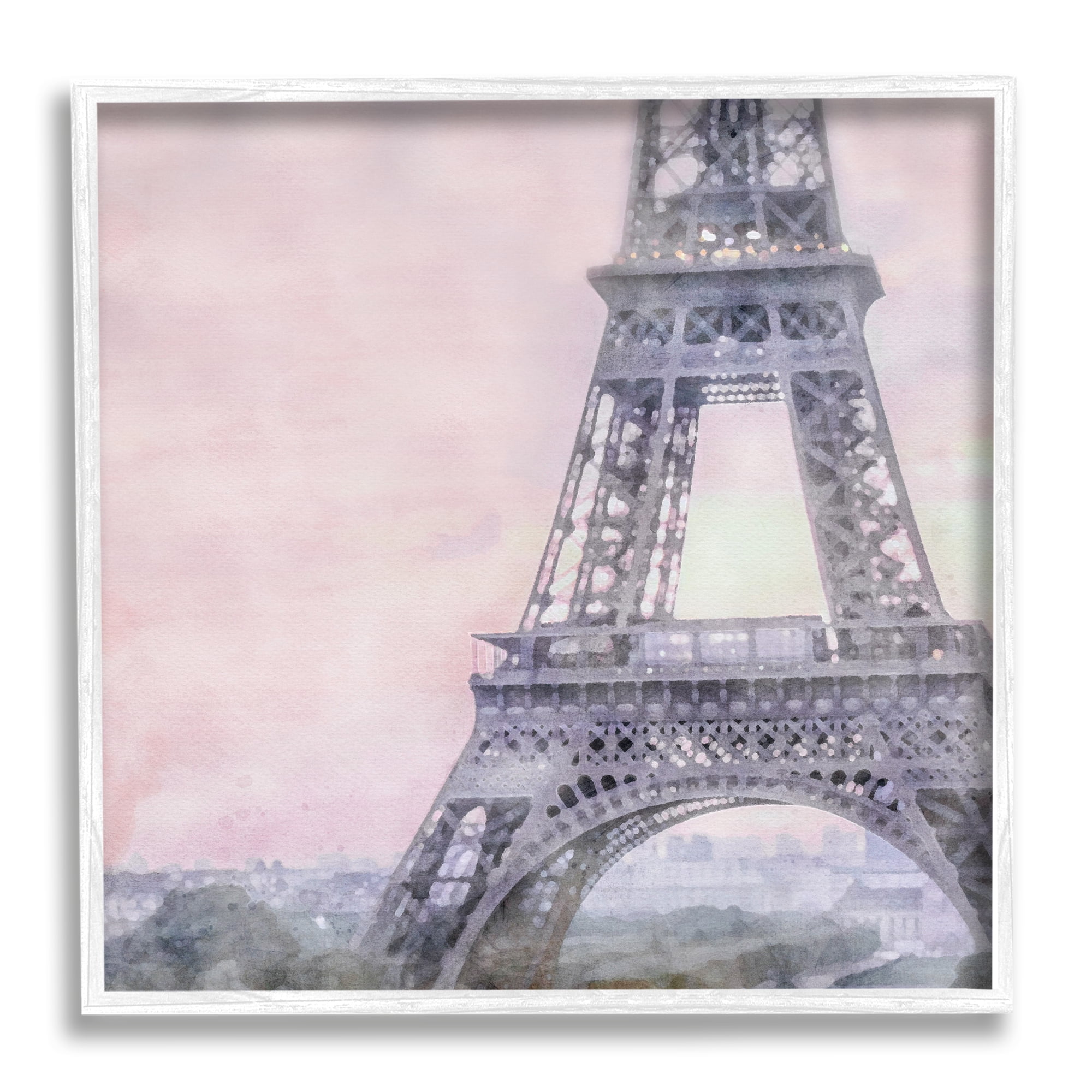 Stupell Industries Eiffel Tower at Sunrise Travel & Places Painting White Framed Art Print Wall Art, 12 x 12