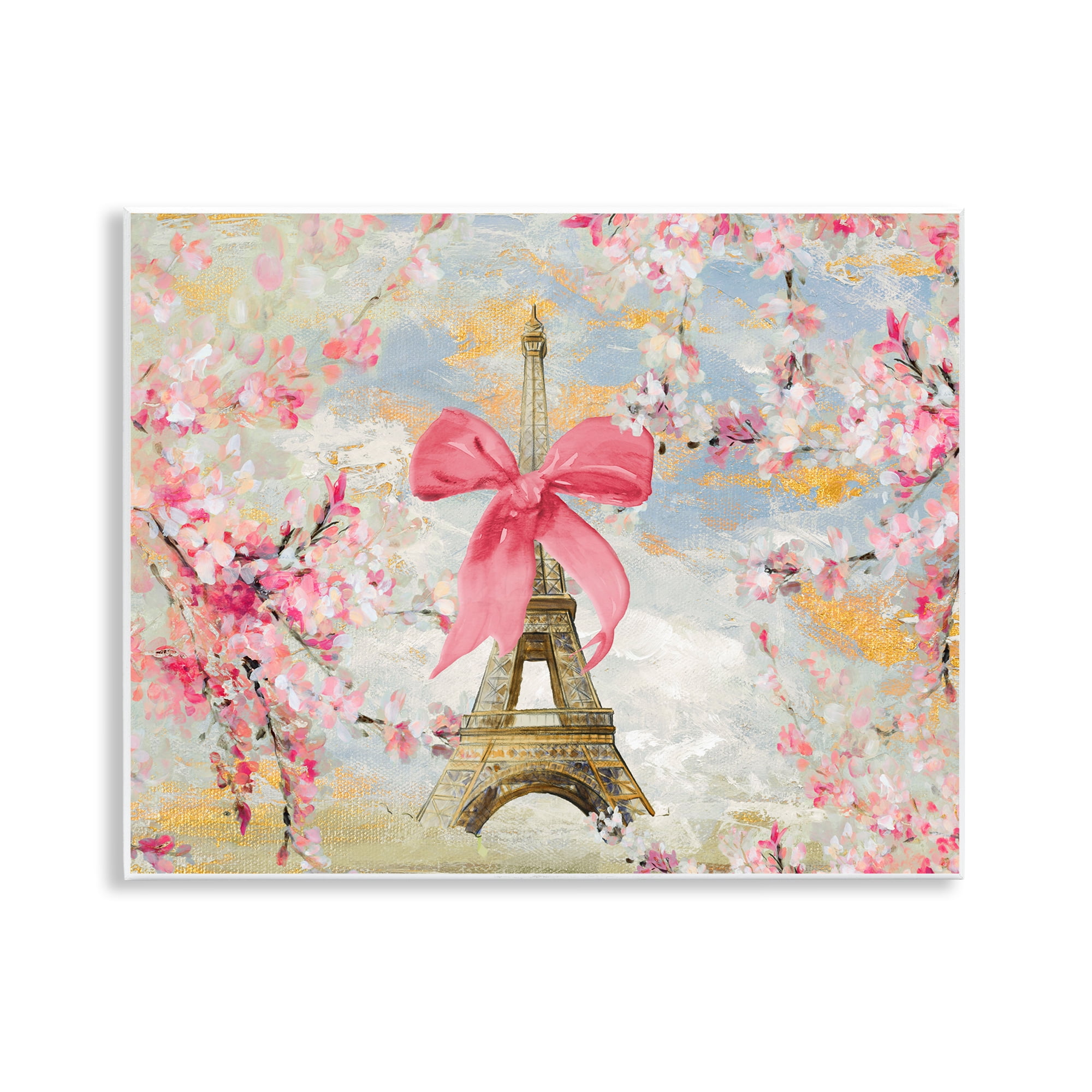 Stupell Industries Eiffel Tower on Cherry Blossoms Fashion Painting Unframed Art Print Wall Art, 14 x 11