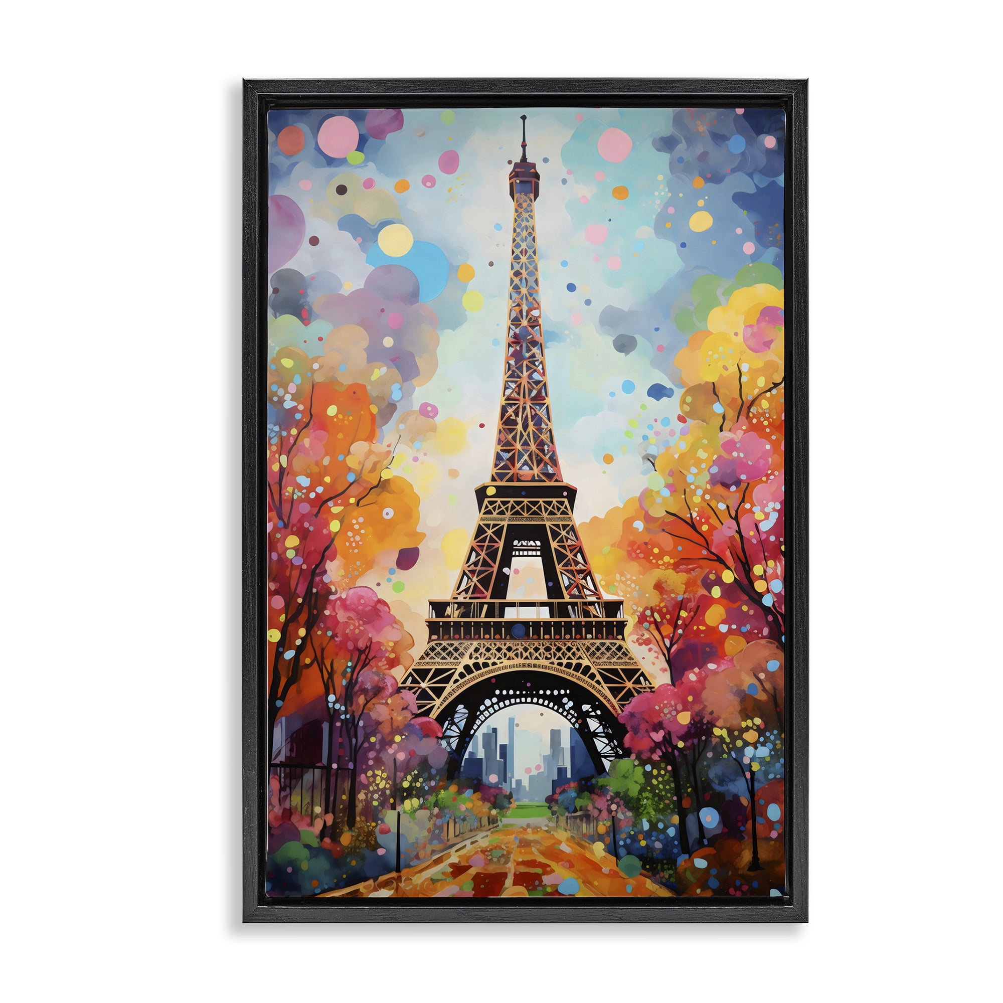 Stupell Industries Eiffel Tower with Colorful Trees Black Framed Floater Canvas Wall Art, design by Creative Studio