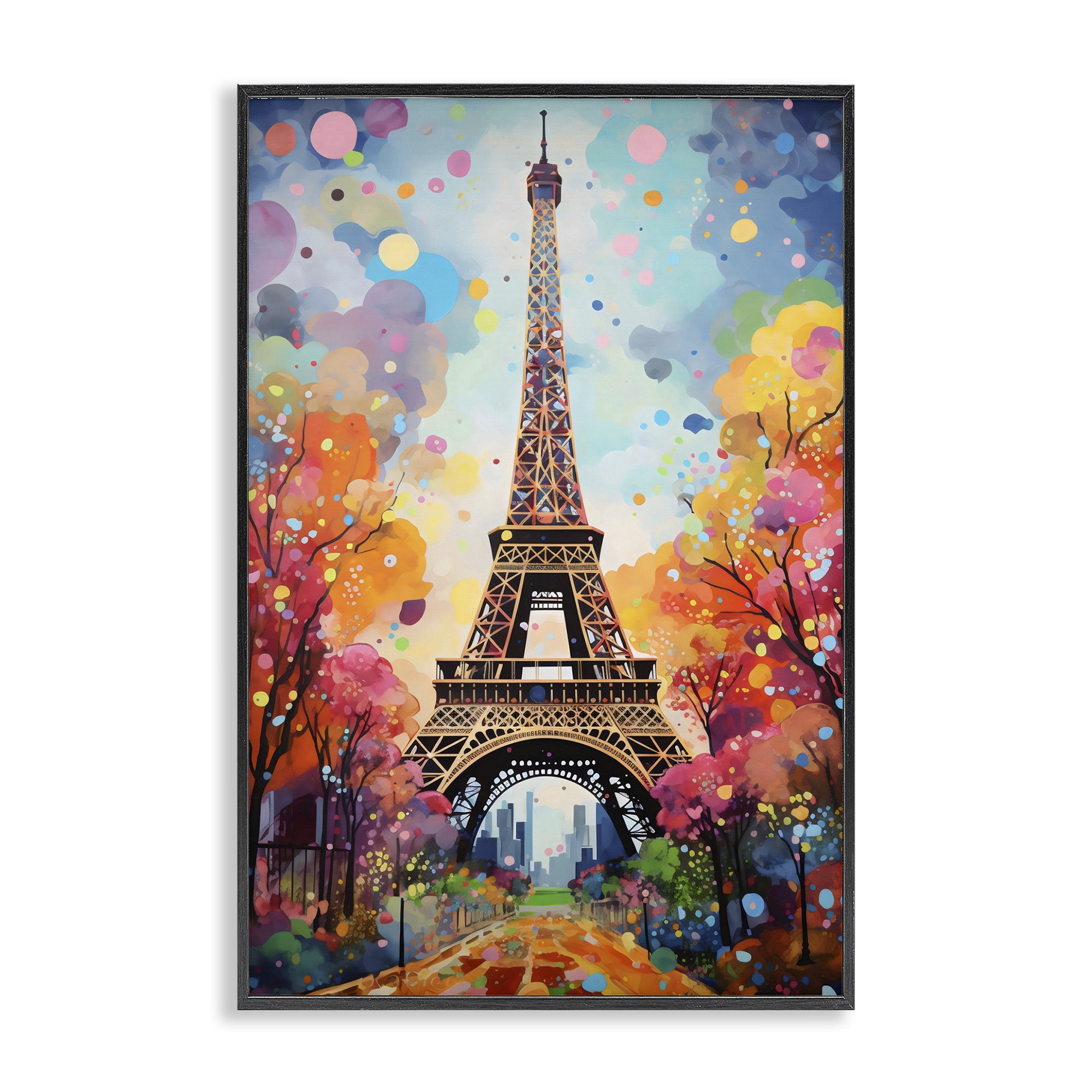 Stupell Industries Eiffel Tower with Colorful Trees Black Framed Giclee Art, design by Creative Studio
