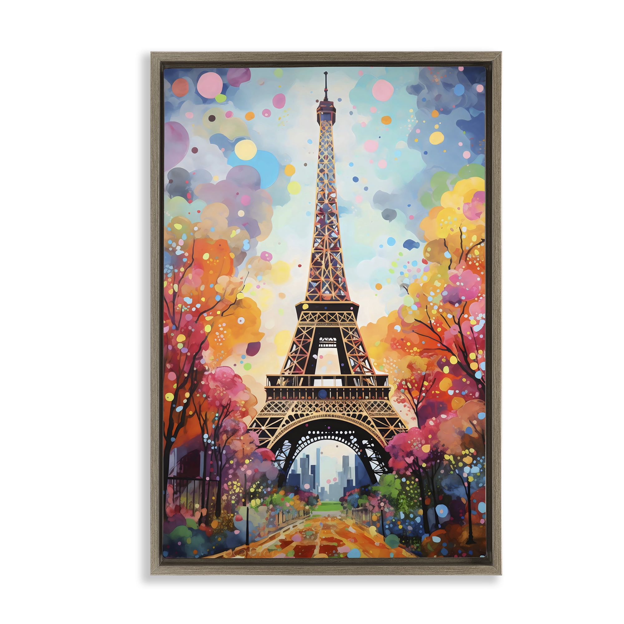 Stupell Industries Eiffel Tower with Colorful Trees Brown Framed Floater Canvas Wall Art, design by Creative Studio