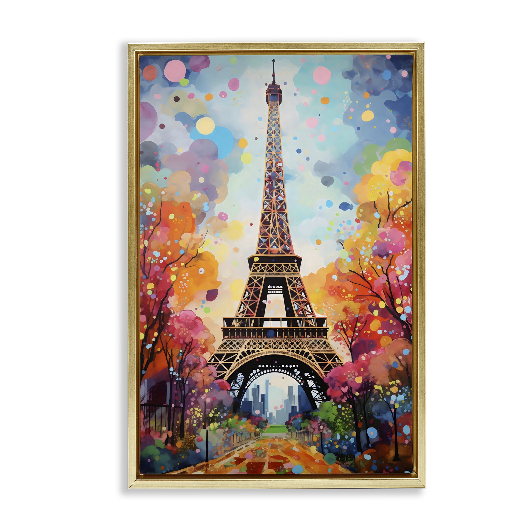 Stupell Industries Eiffel Tower with Colorful Trees Gold Framed Floater Canvas Wall Art, design by Creative Studio