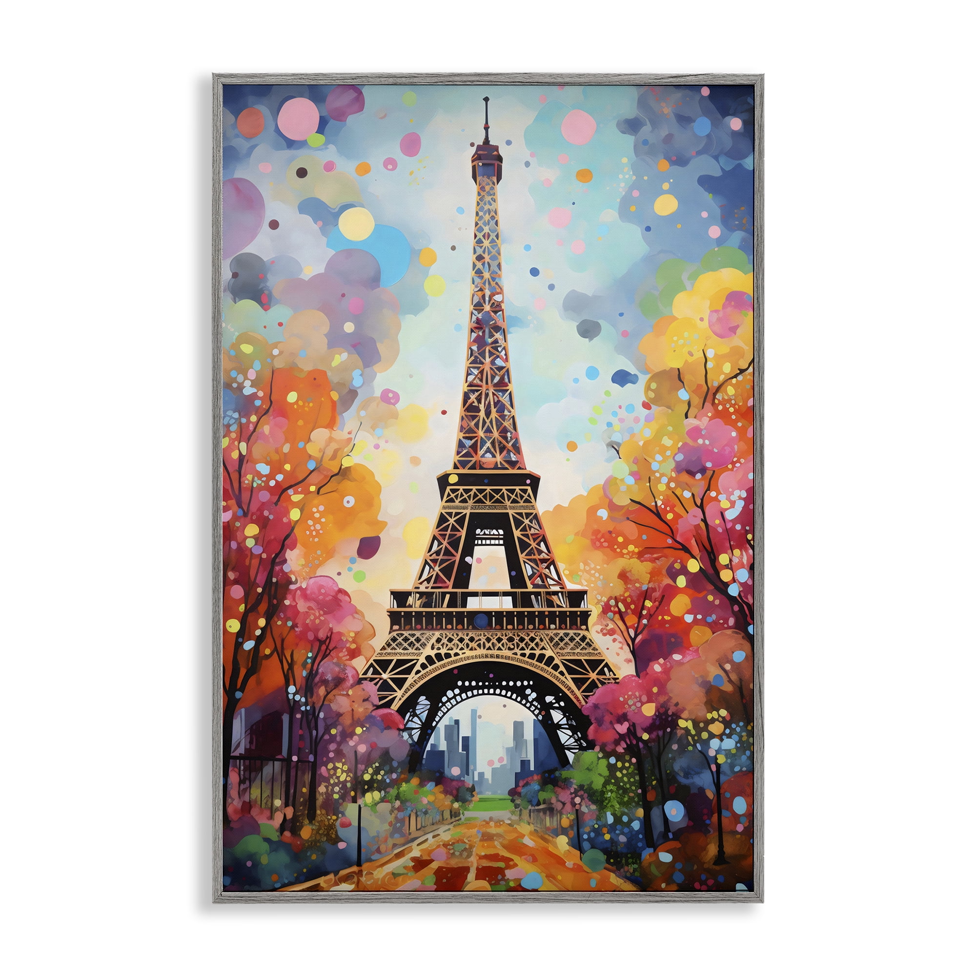 Stupell Industries Eiffel Tower with Colorful Trees Gray Framed Giclee Art, design by Creative Studio