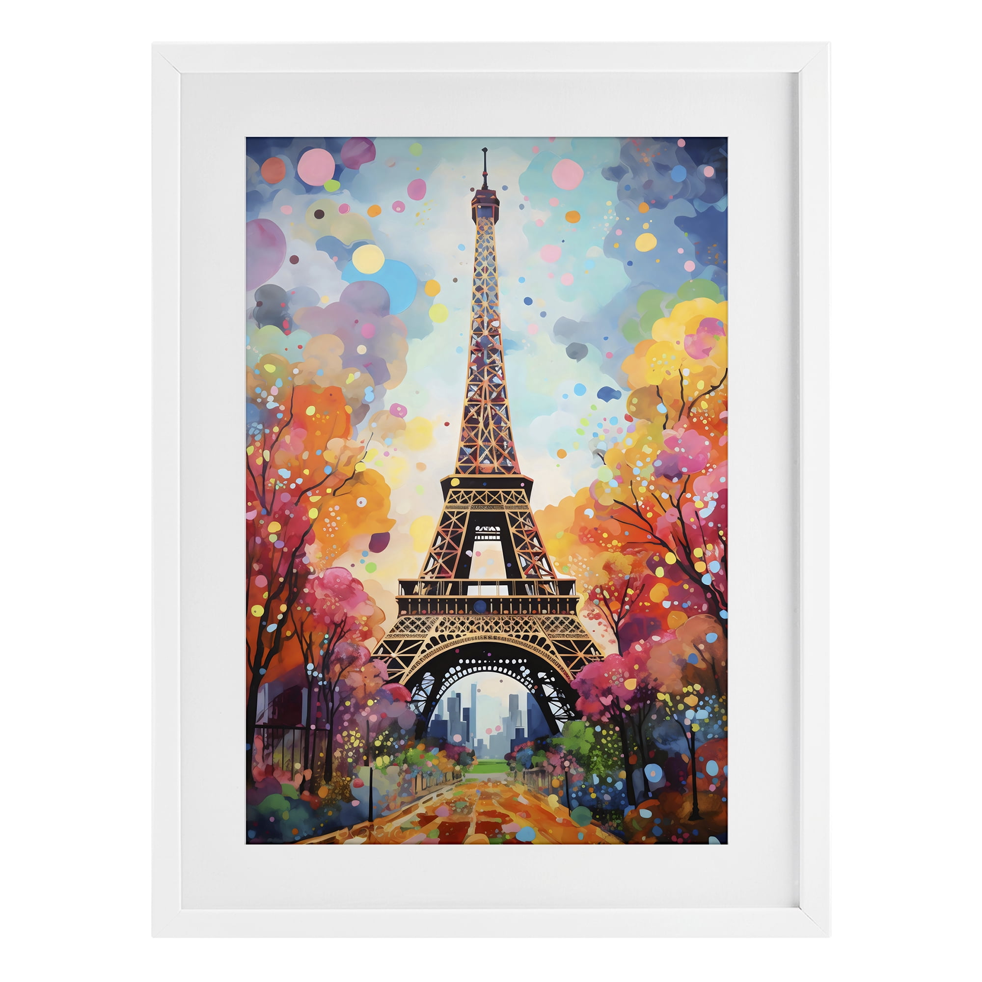 Stupell Industries Eiffel Tower with Colorful Trees White Framed Print Under Glass, design by Creative Studio